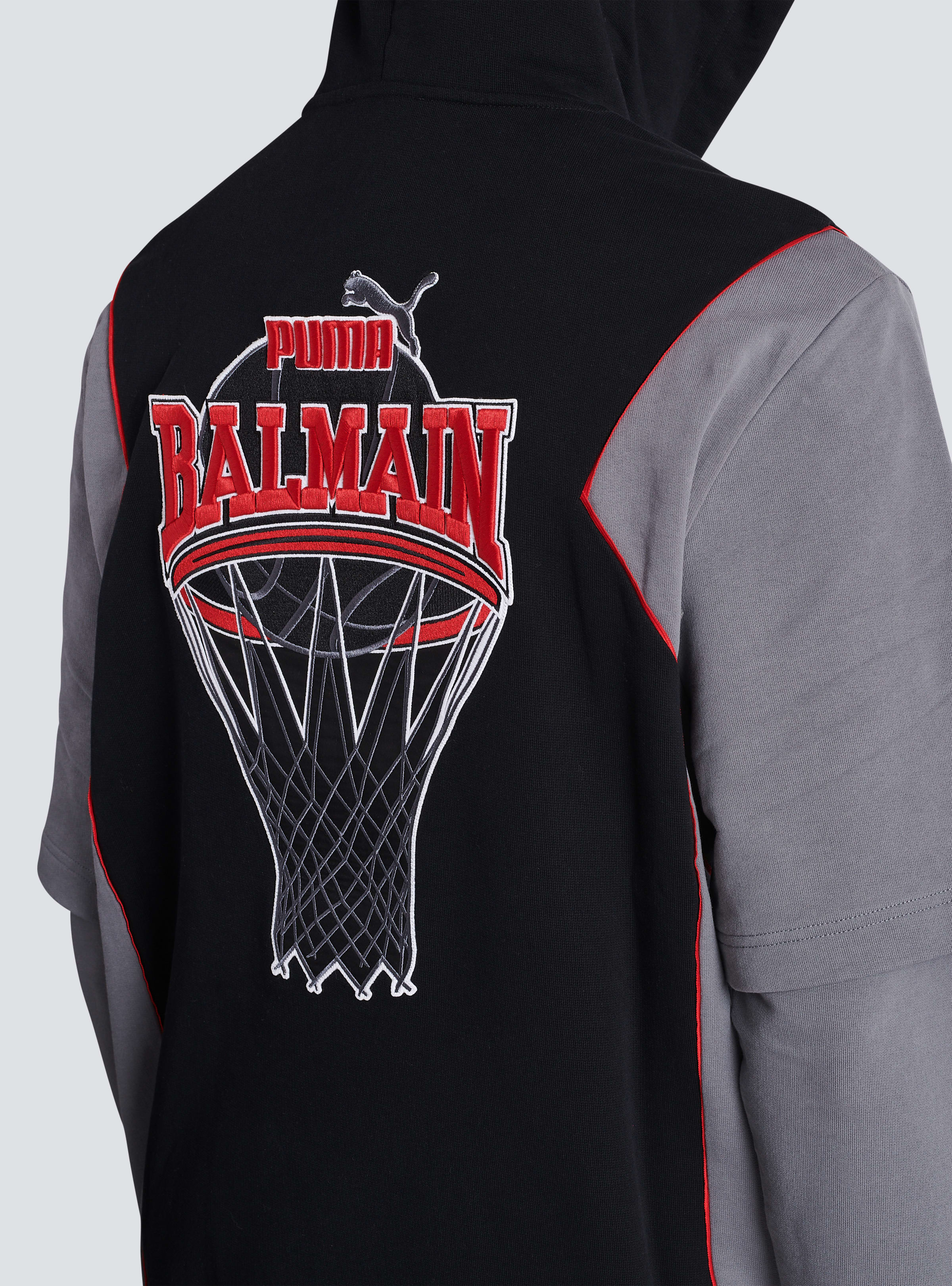 BALMAIN MEN'S BLACK GREY OVERSIZED HOODIE WITH STRIPES