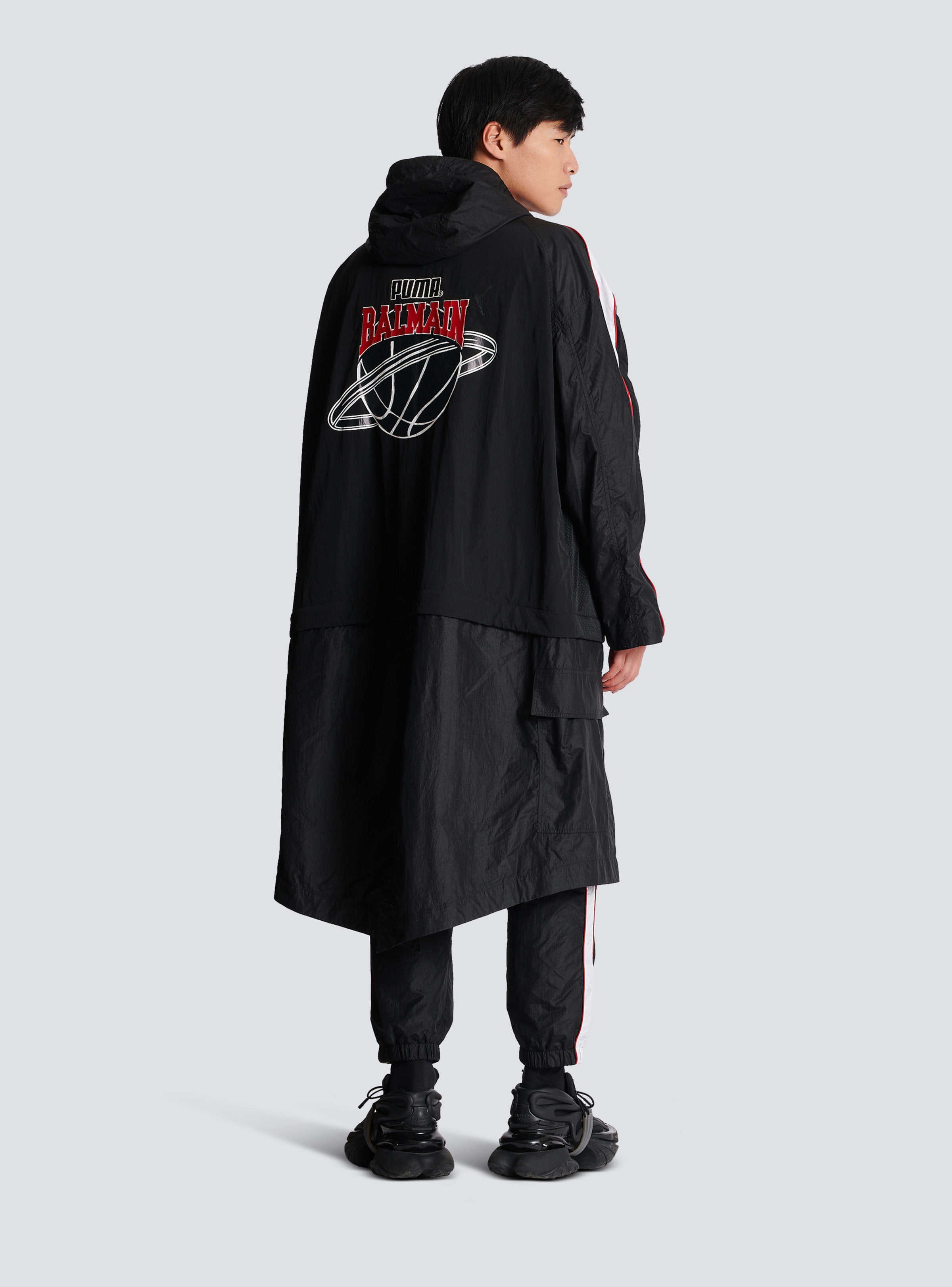 BALMAIN MEN'S BLACK MID-LENGTH PARKA WITH STRIPES