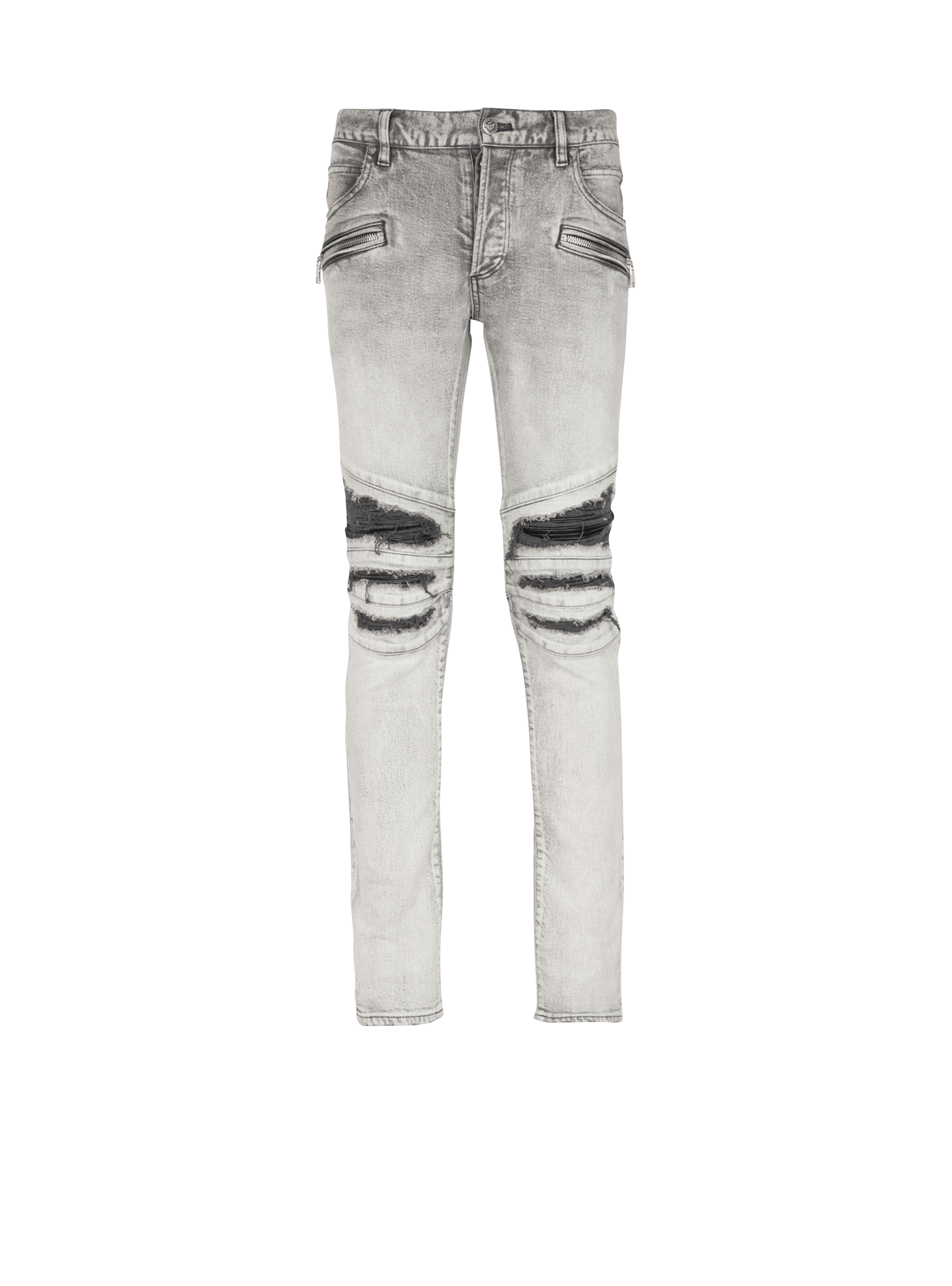 BALMAIN MEN'S RIBBED PATCHES SLIM JEANS-BLEACHED NWT