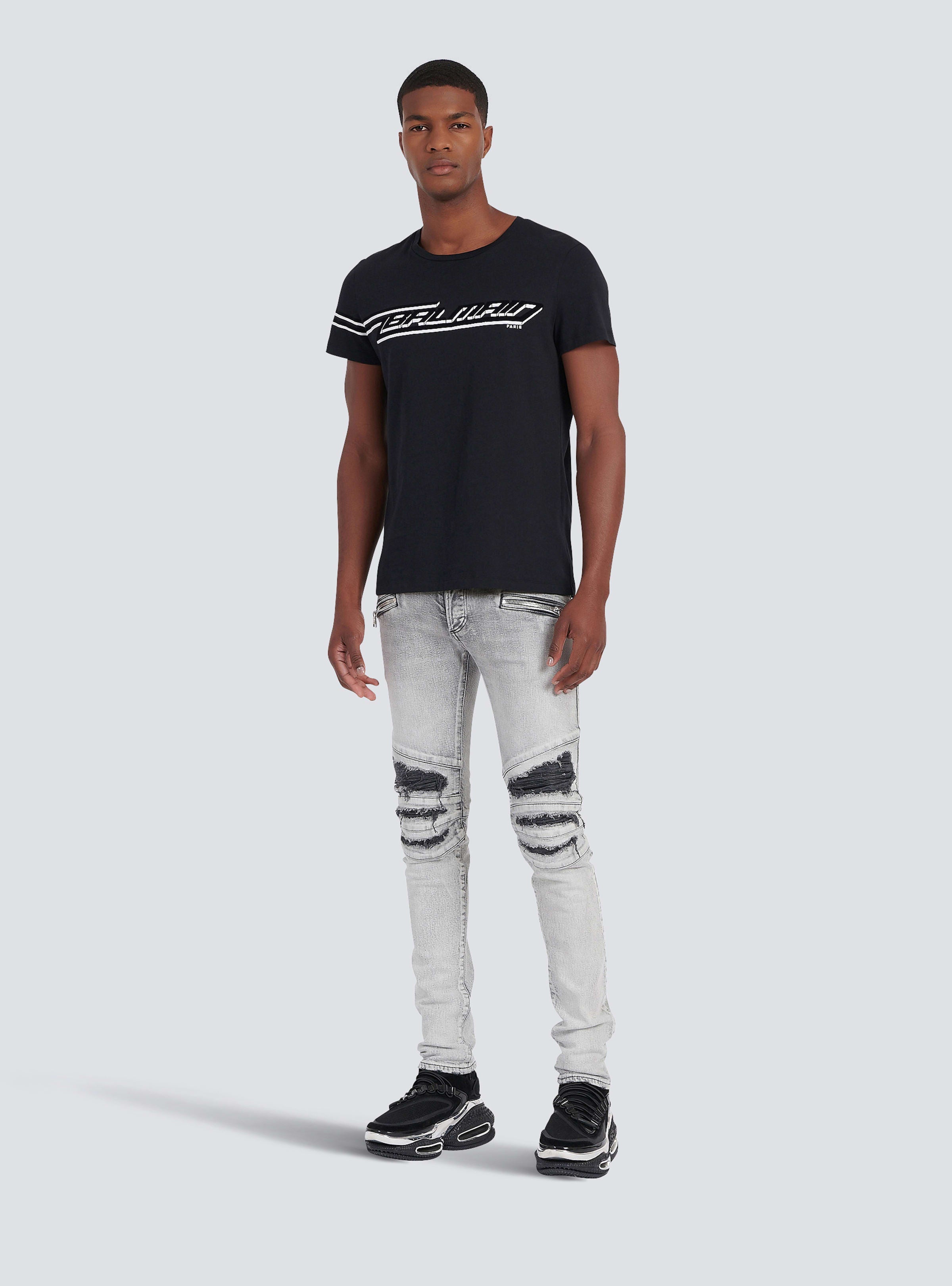 BALMAIN MEN'S RIBBED PATCHES SLIM JEANS-BLEACHED NWT