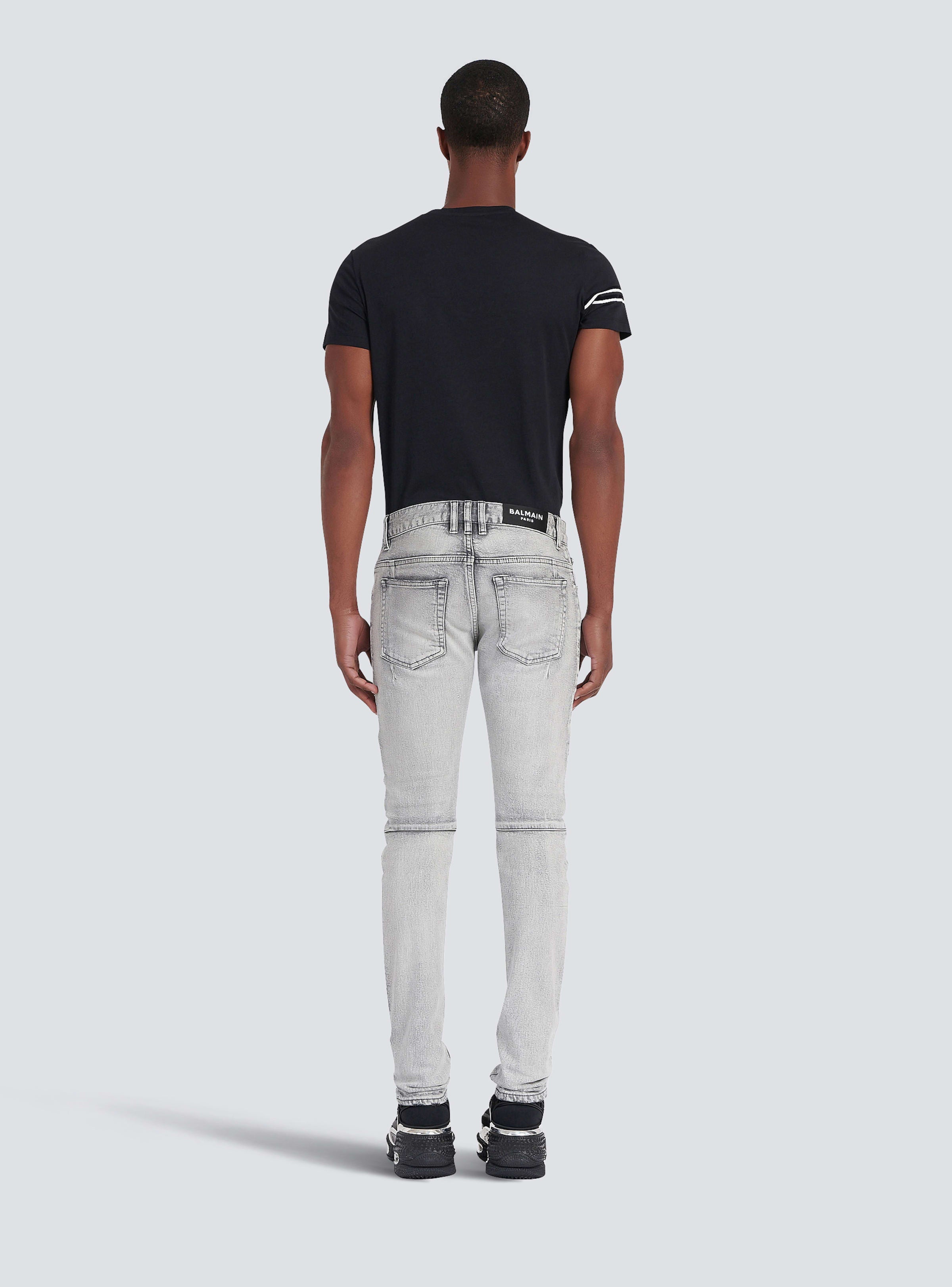 BALMAIN MEN'S RIBBED PATCHES SLIM JEANS-BLEACHED NWT