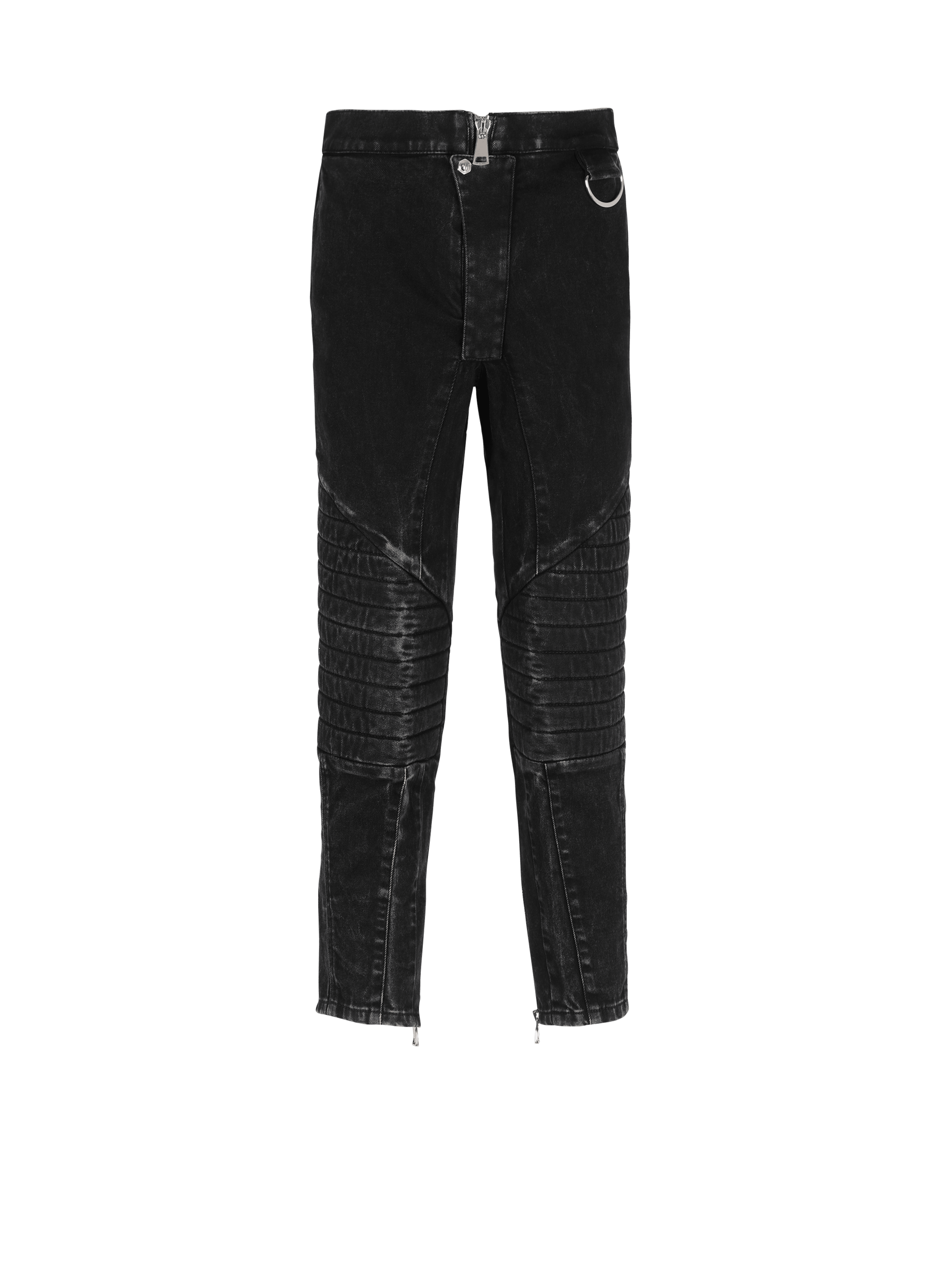 BALMAIN MEN'S BLACK ACID WASH DENIM PANTS
