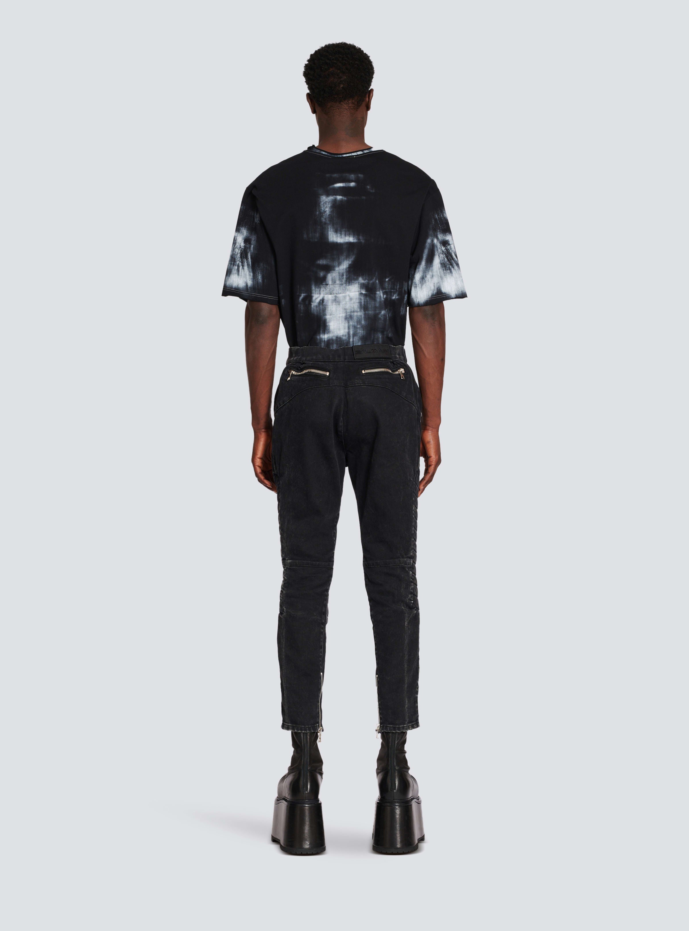 BALMAIN MEN'S BLACK ACID WASH DENIM PANTS