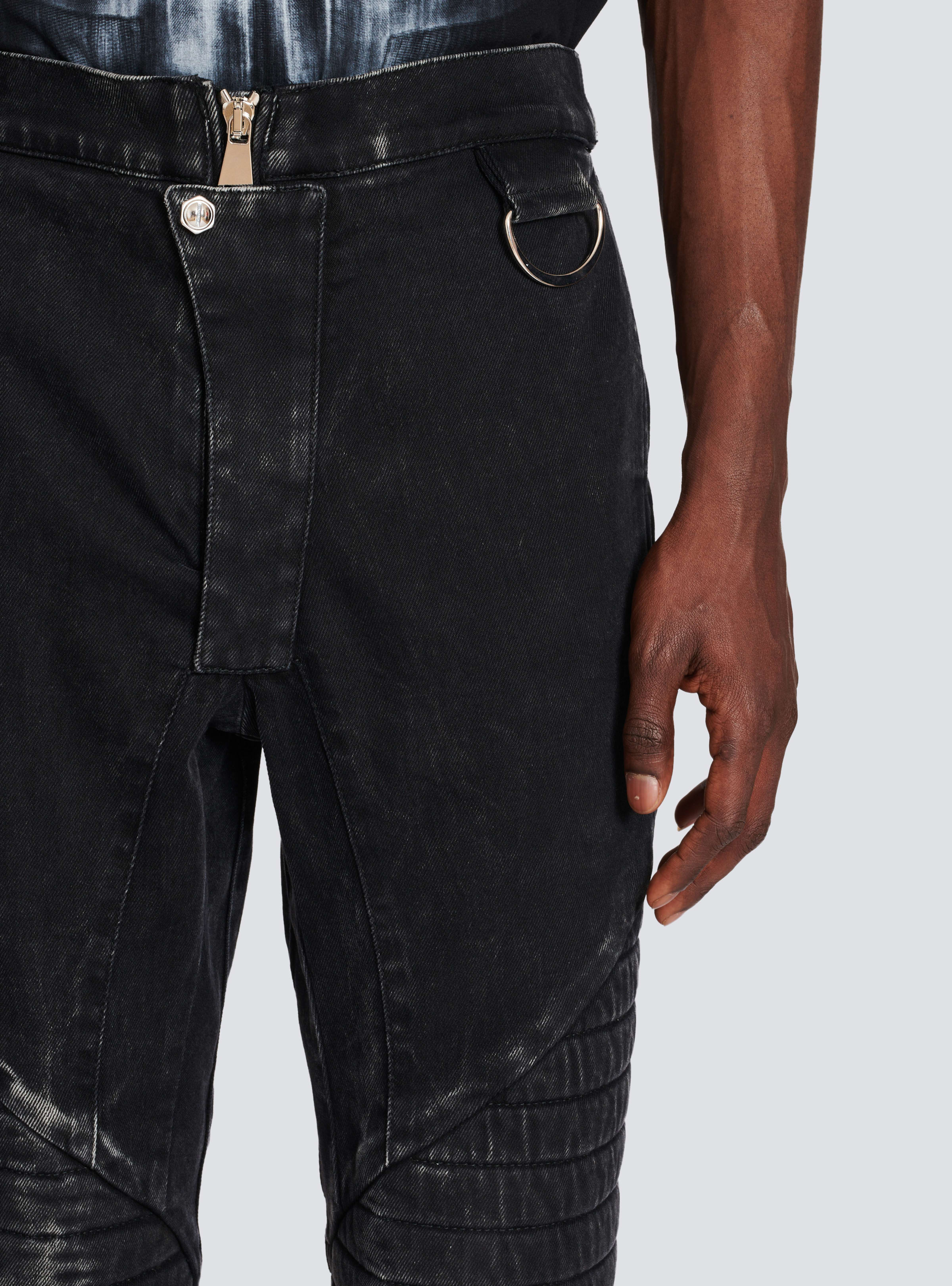 BALMAIN MEN'S BLACK ACID WASH DENIM PANTS