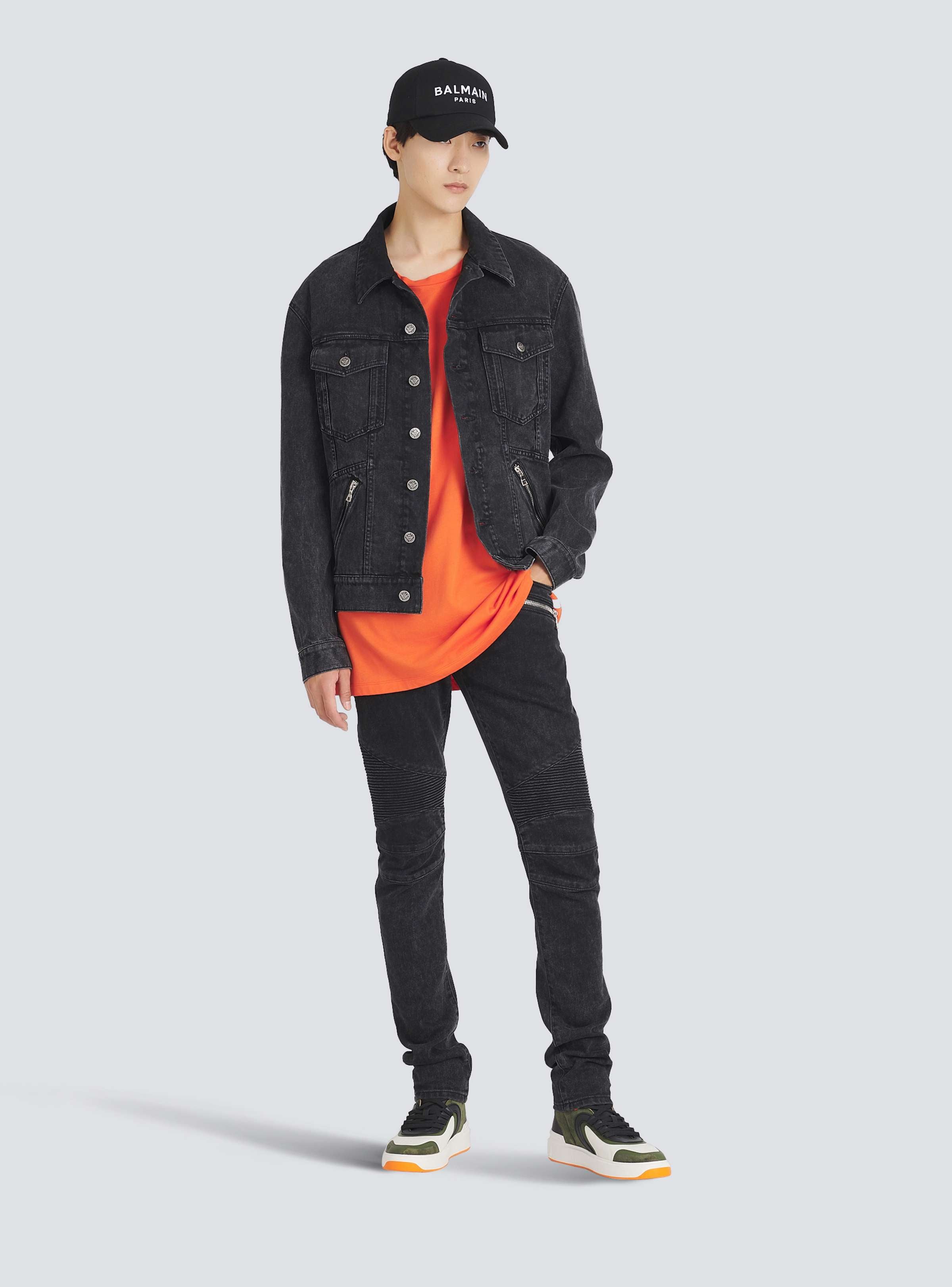 BALMAIN MEN'S BLACK RIBBED SLIM JEANS