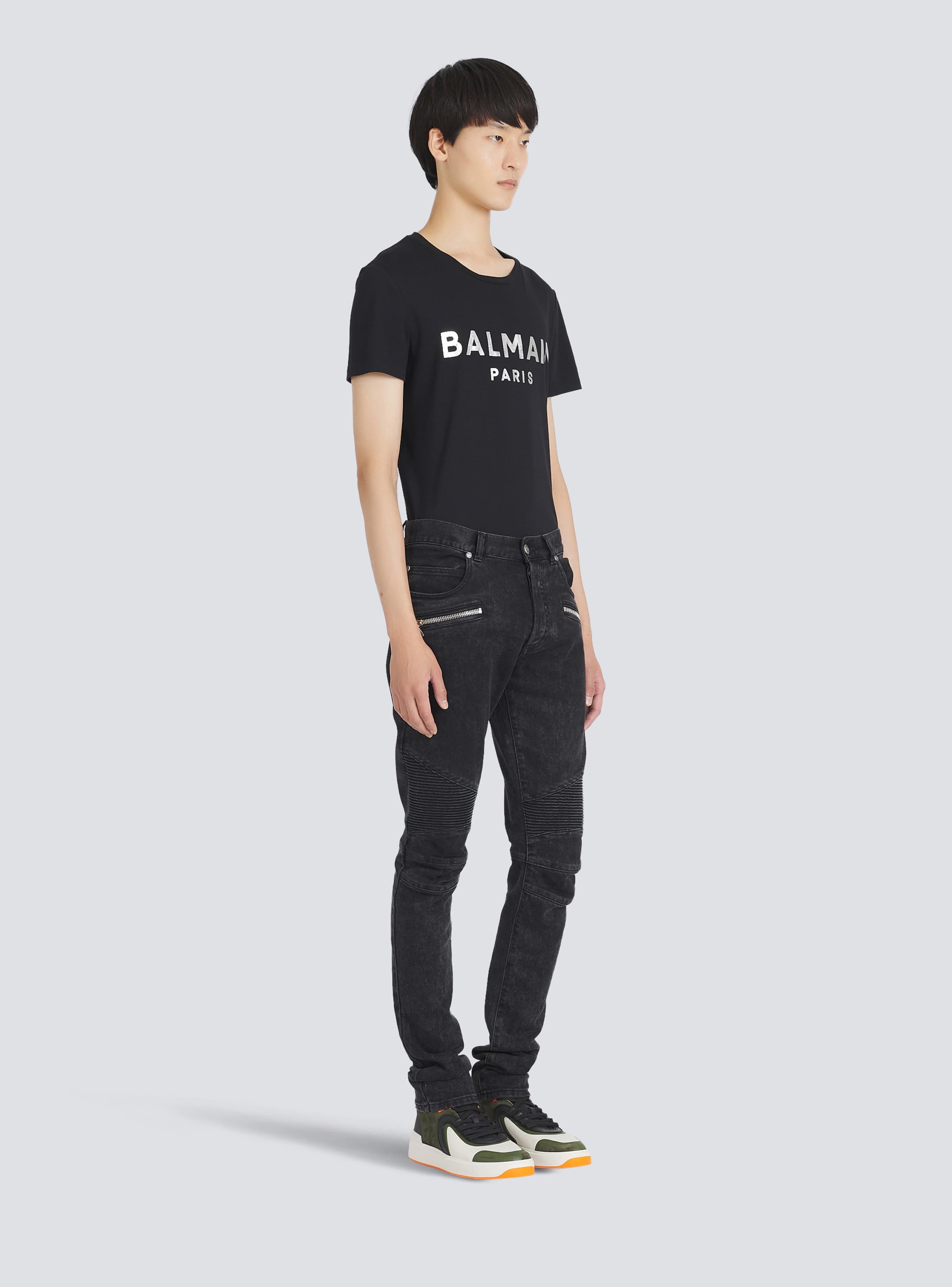 BALMAIN MEN'S BLACK RIBBED SLIM JEANS