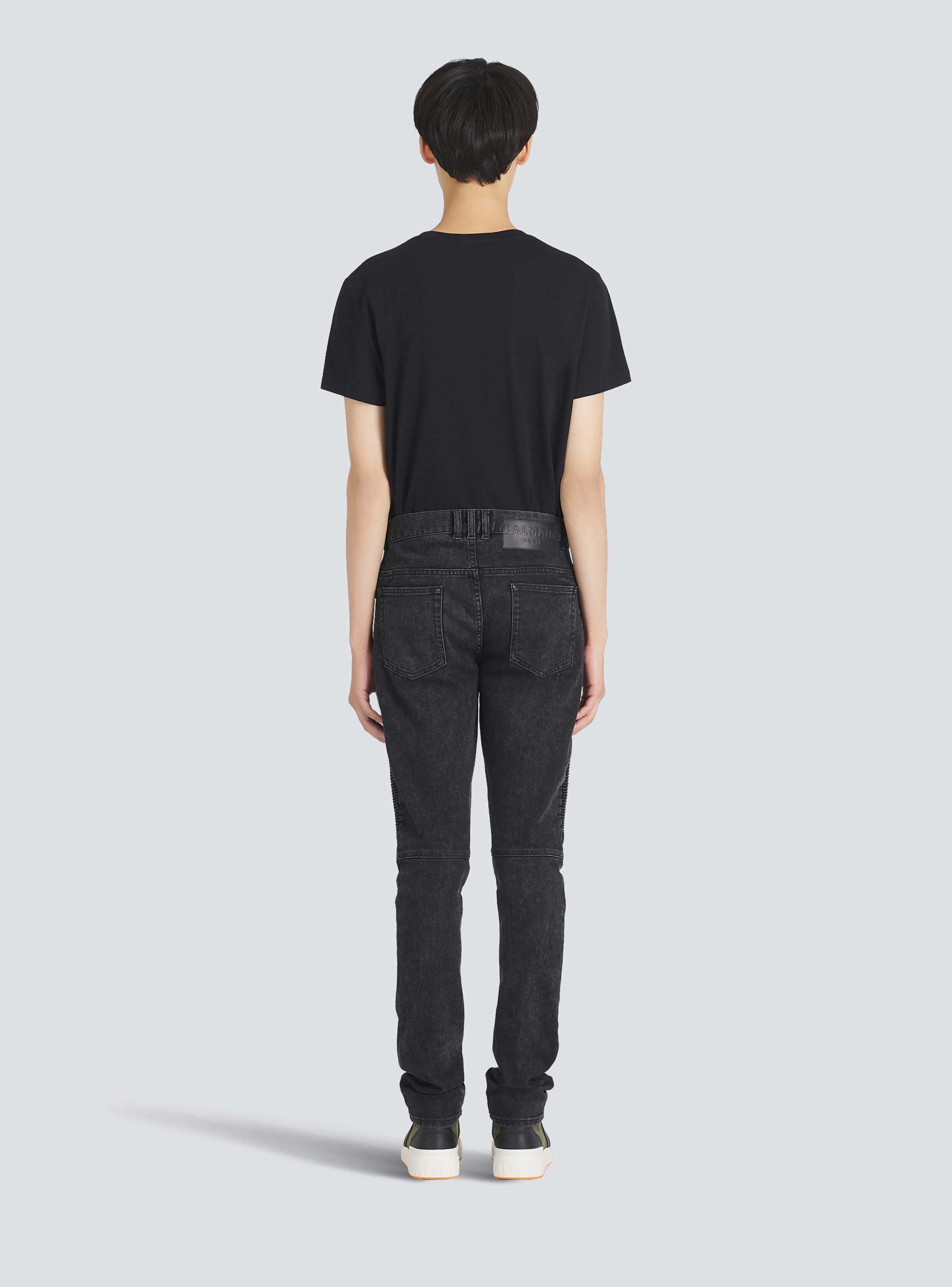 BALMAIN MEN'S BLACK RIBBED SLIM JEANS