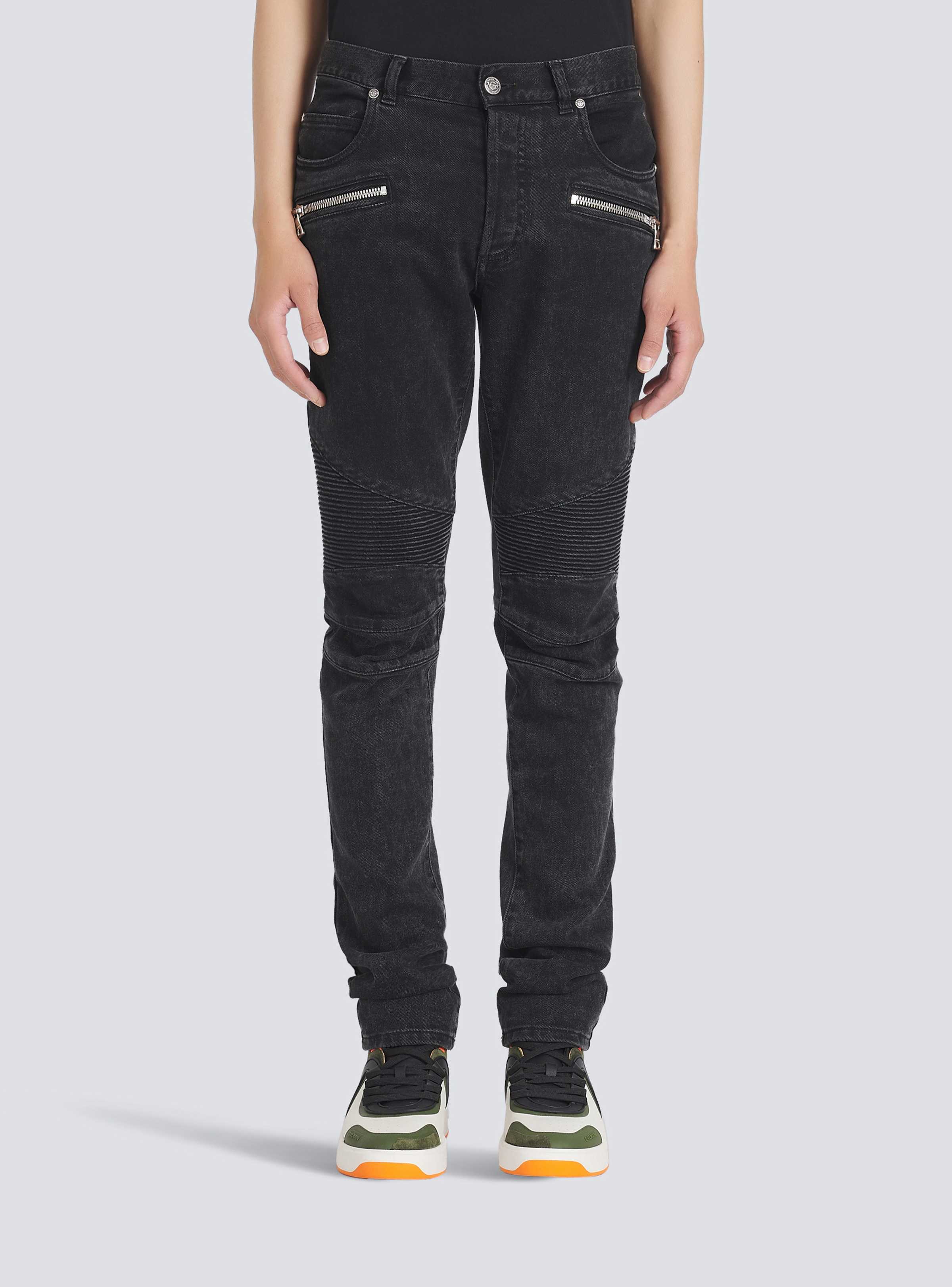 BALMAIN MEN'S BLACK RIBBED SLIM JEANS