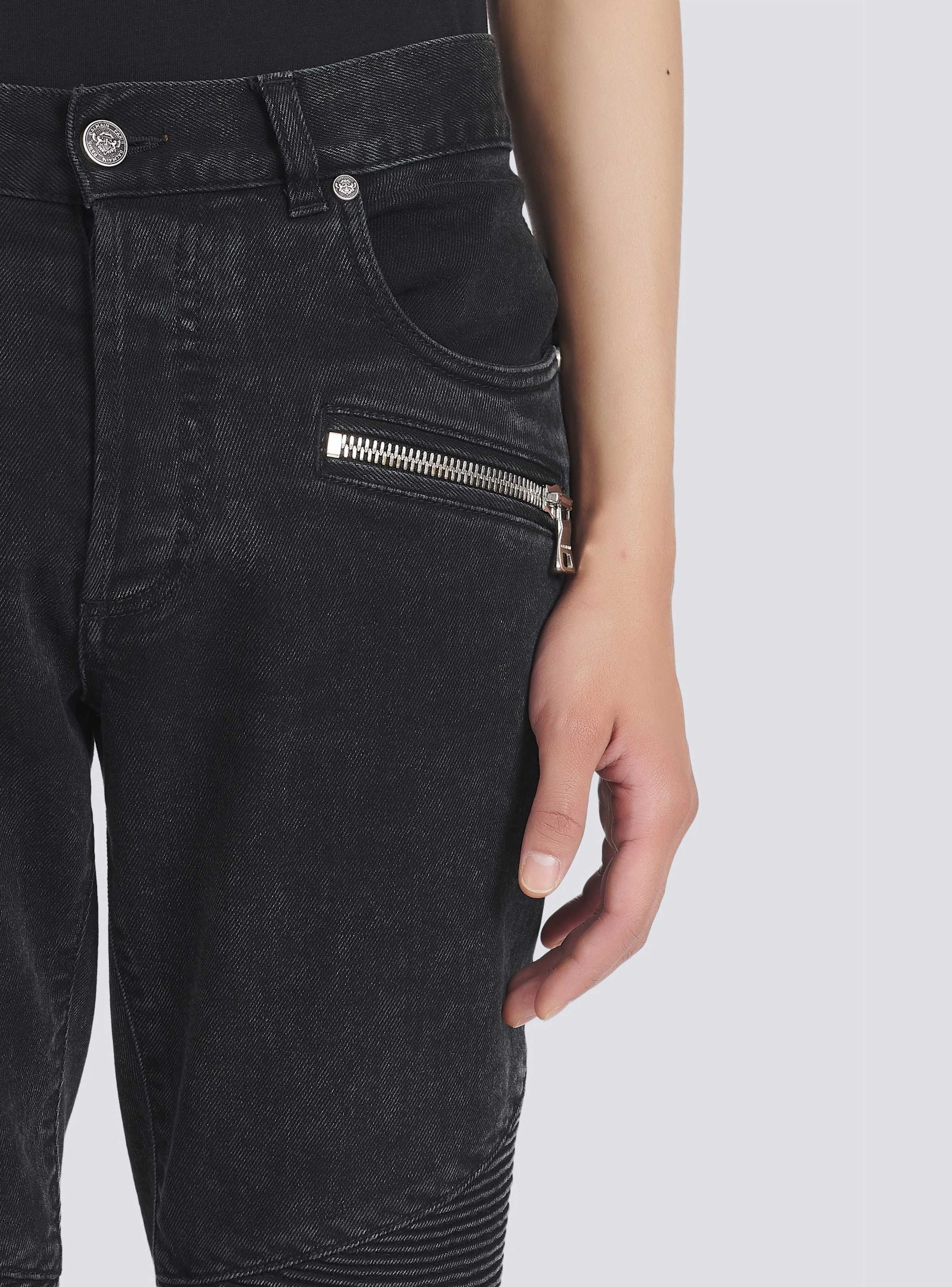 BALMAIN MEN'S BLACK RIBBED SLIM JEANS
