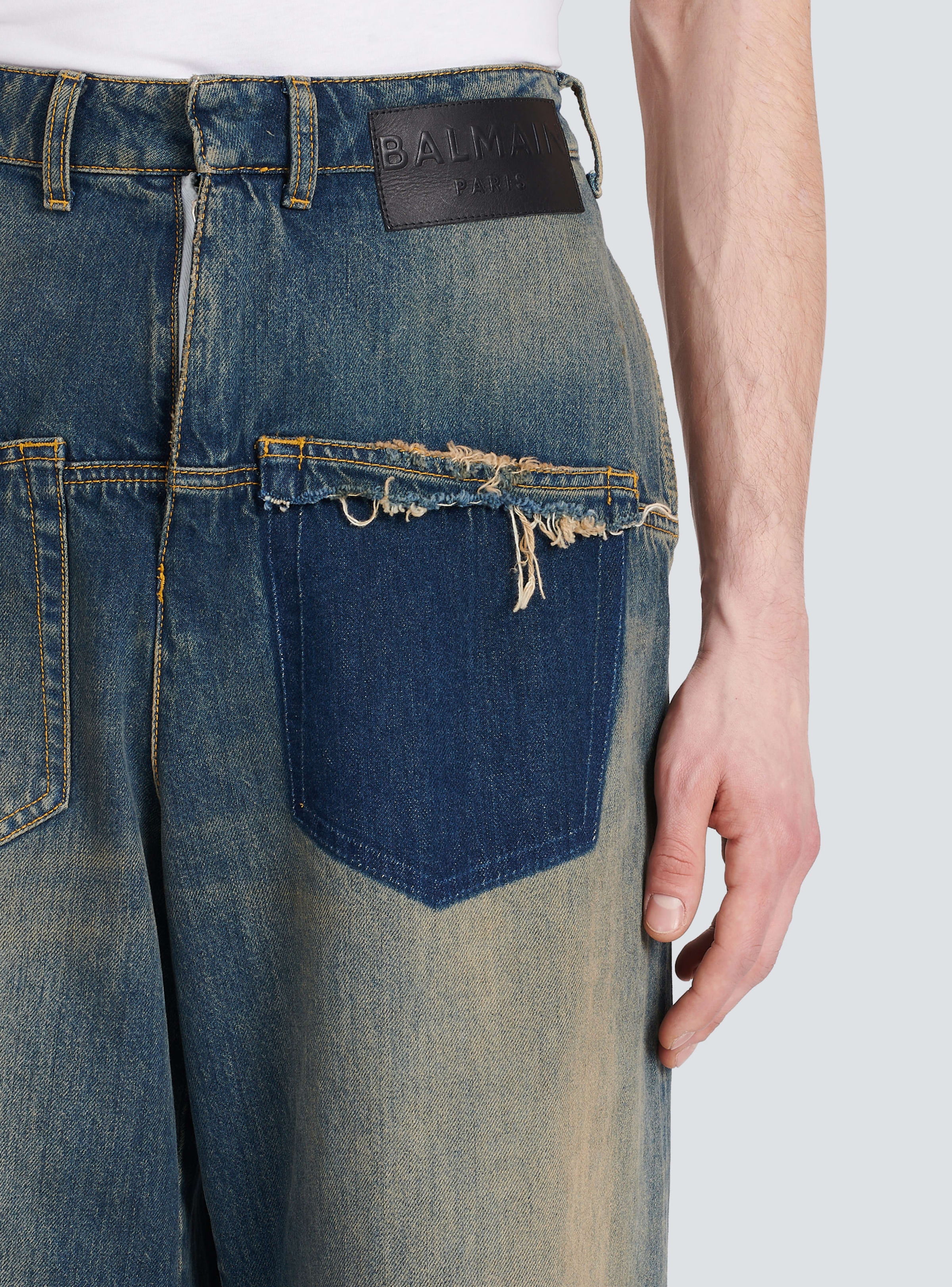 BALMAIN MEN'S LIGHT BLUE WIDE-LEG DENIM TROUSERS