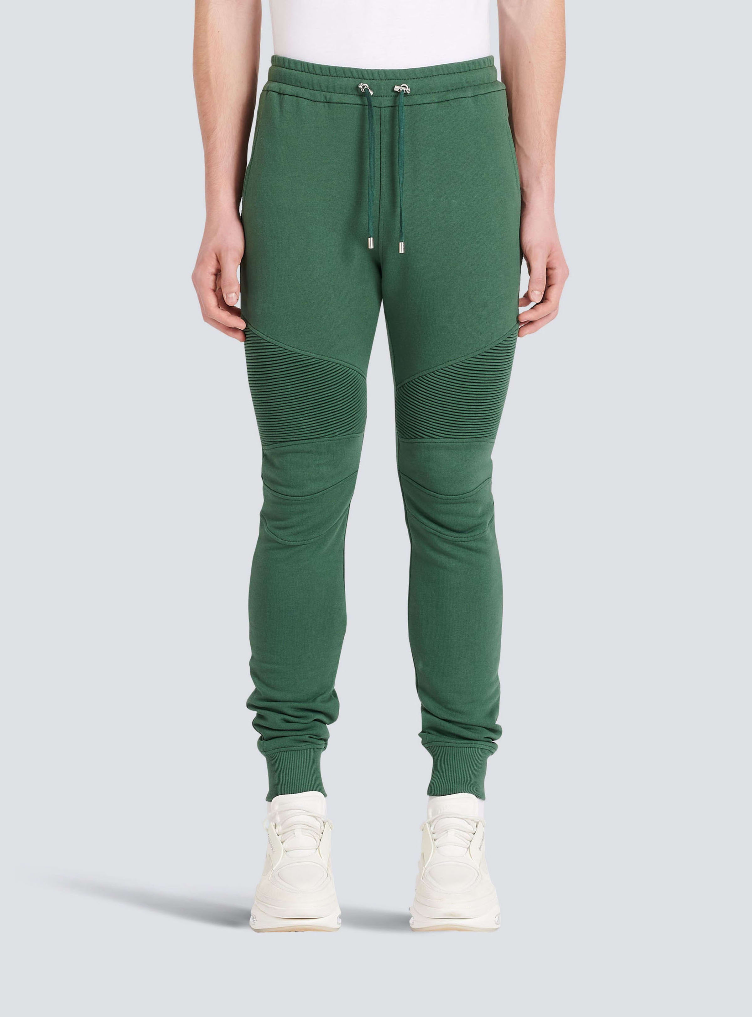 BALMAIN MEN'S RIBBED BALMAIN PRINTED SWEATPANTS NWT