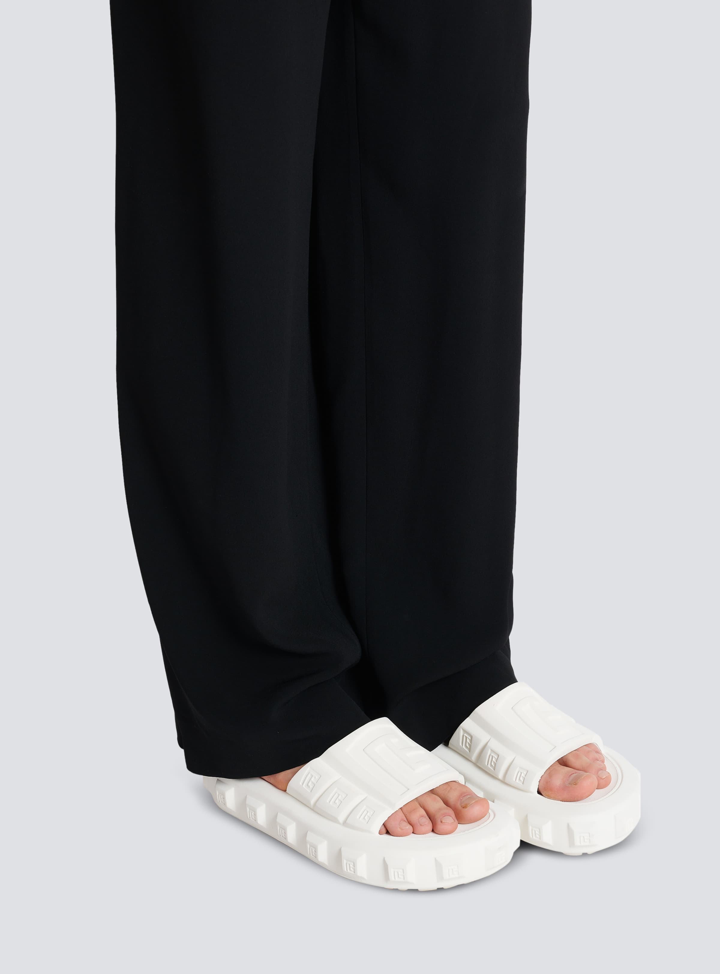 BALMAIN MEN'S WHITE RUBBER EMBOSSED SLIDES