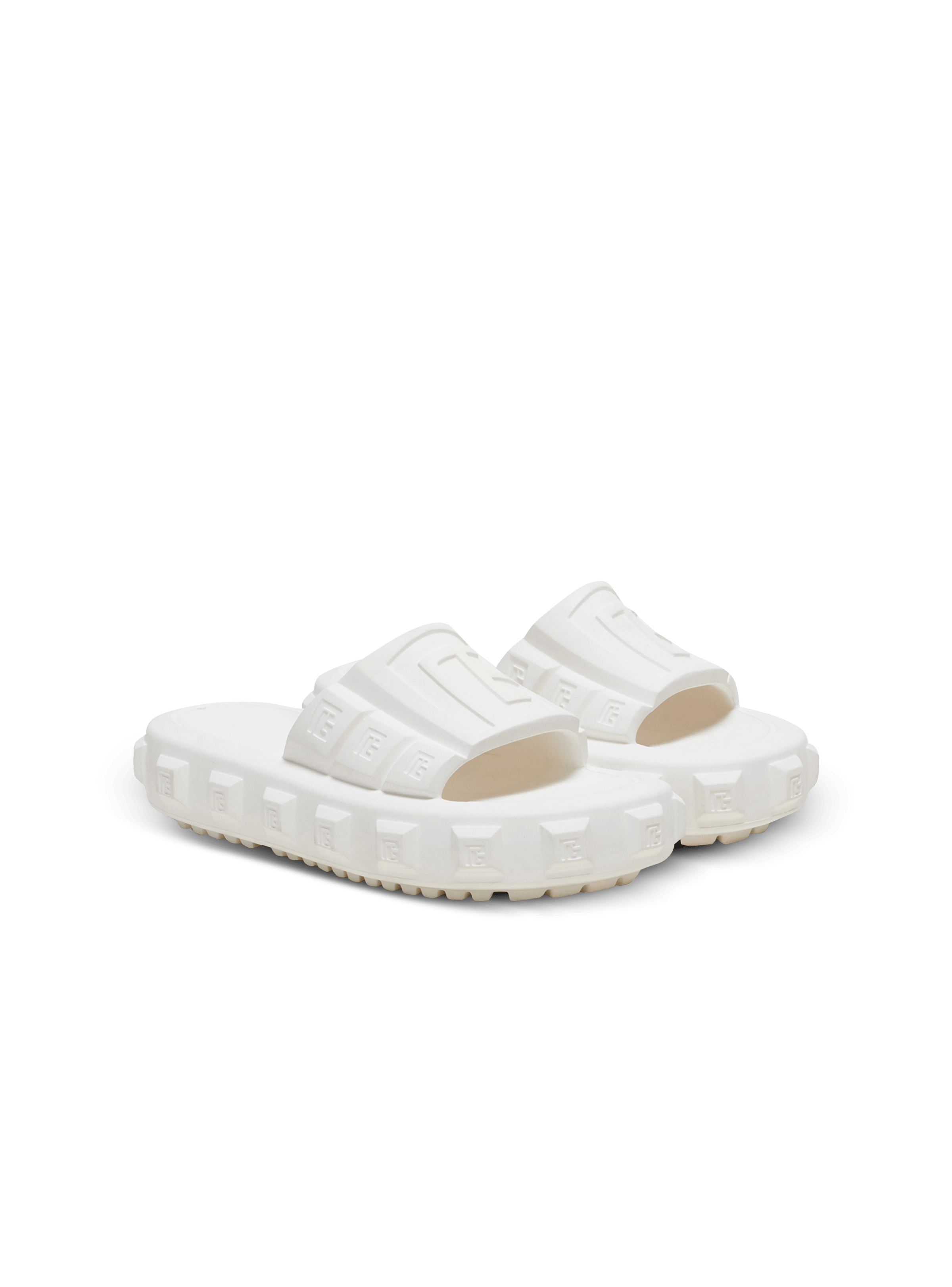 BALMAIN MEN'S WHITE RUBBER EMBOSSED SLIDES