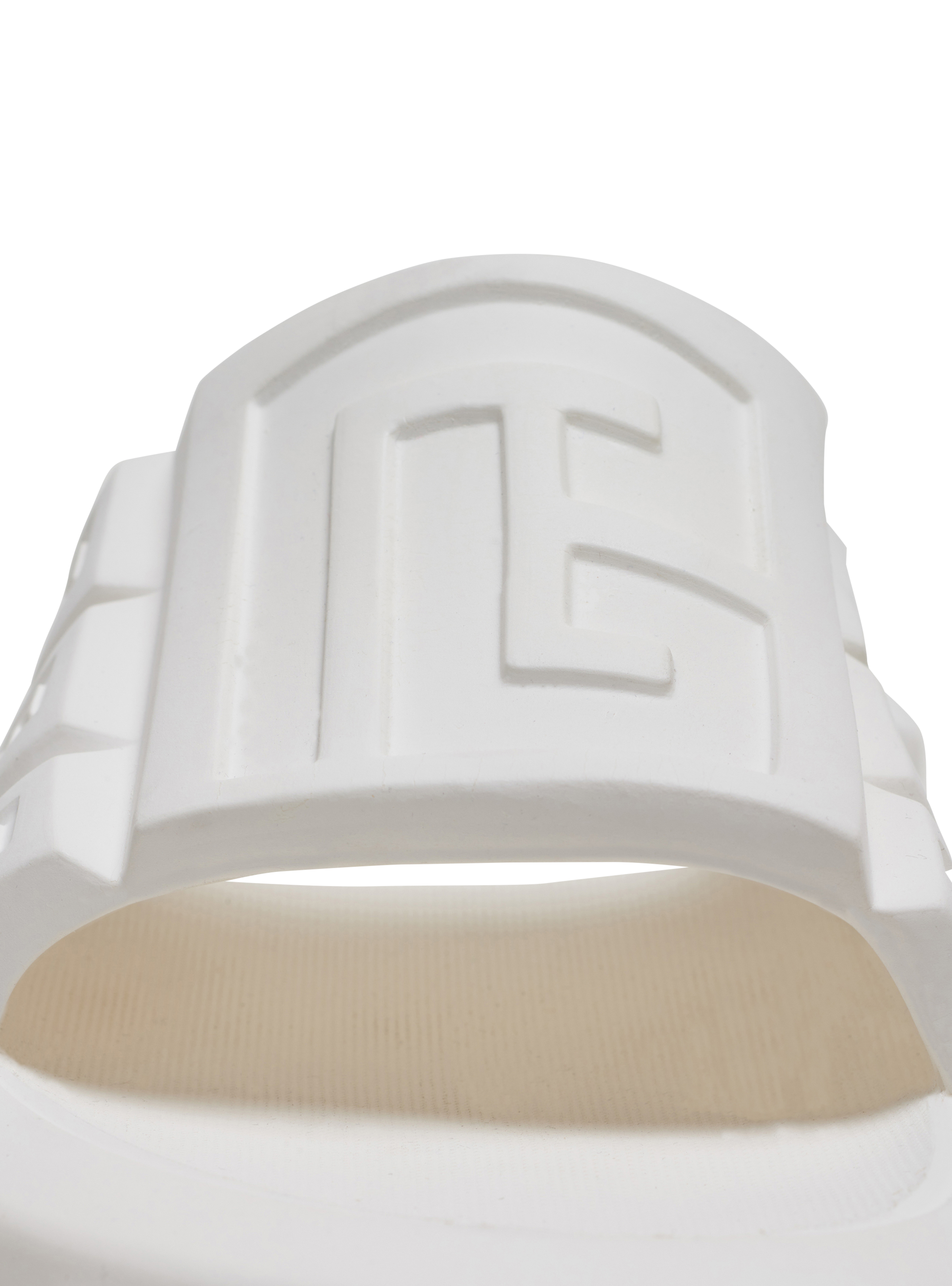BALMAIN MEN'S WHITE RUBBER EMBOSSED SLIDES
