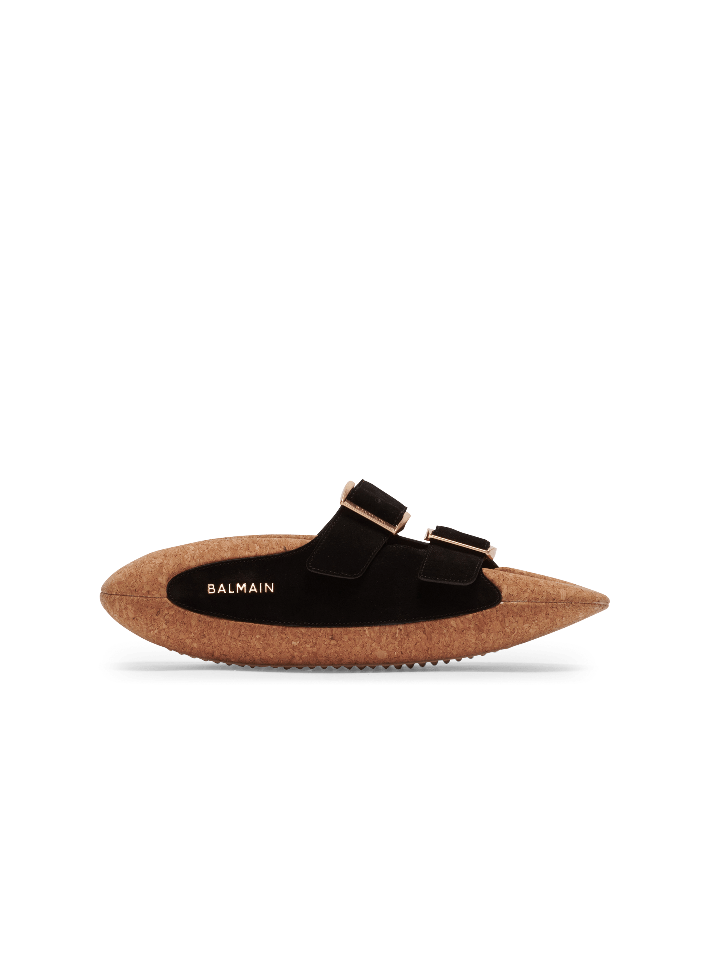BALMAIN MEN'S BLACK SUEDE CORK SLIP-ON SNEAKER