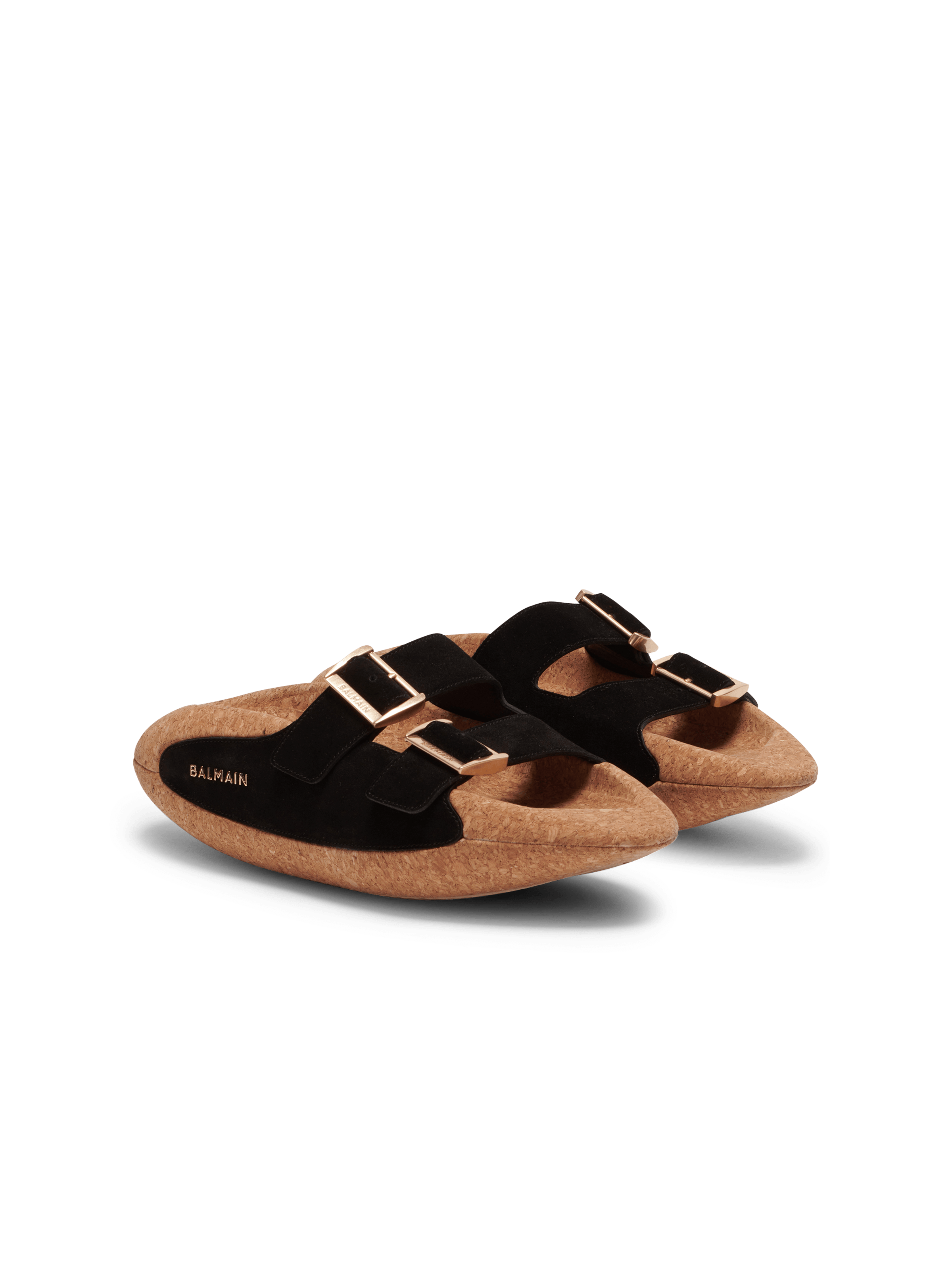 BALMAIN MEN'S BLACK SUEDE CORK SLIP-ON SNEAKER