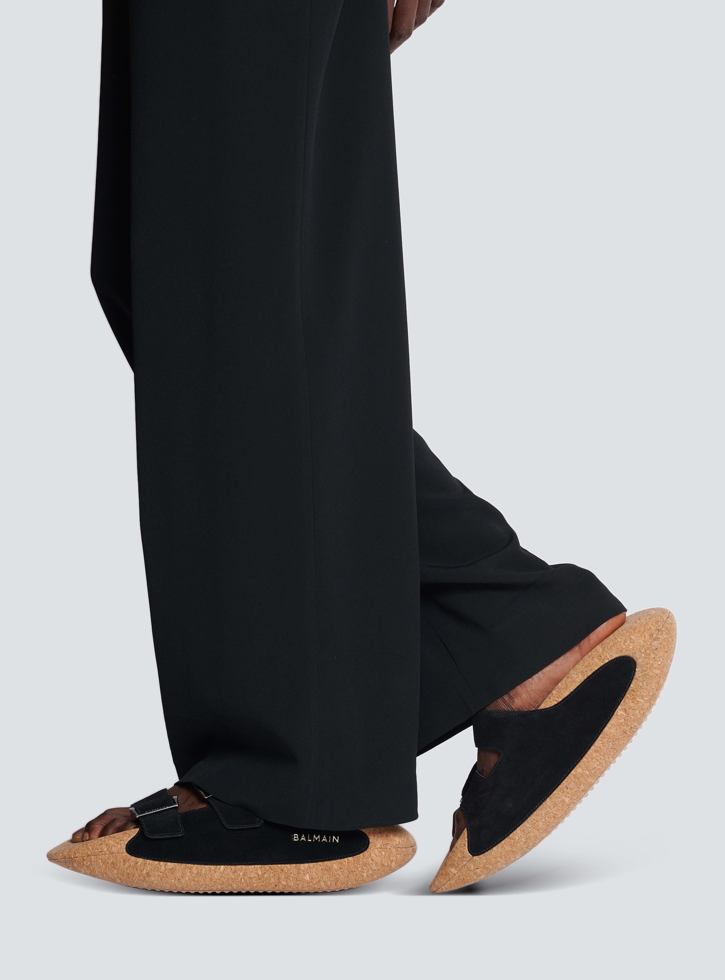 BALMAIN MEN'S BLACK SUEDE CORK SLIP-ON SNEAKER