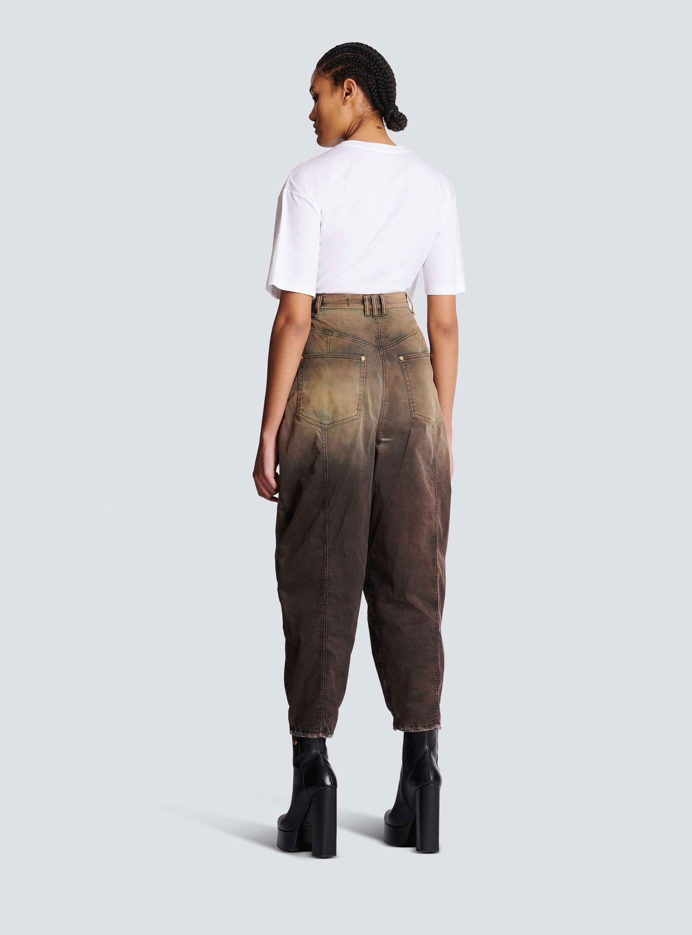 BALMAIN WOMEN'S LARGE TAPPERED TIE & DYE DENIM PANTS NWT