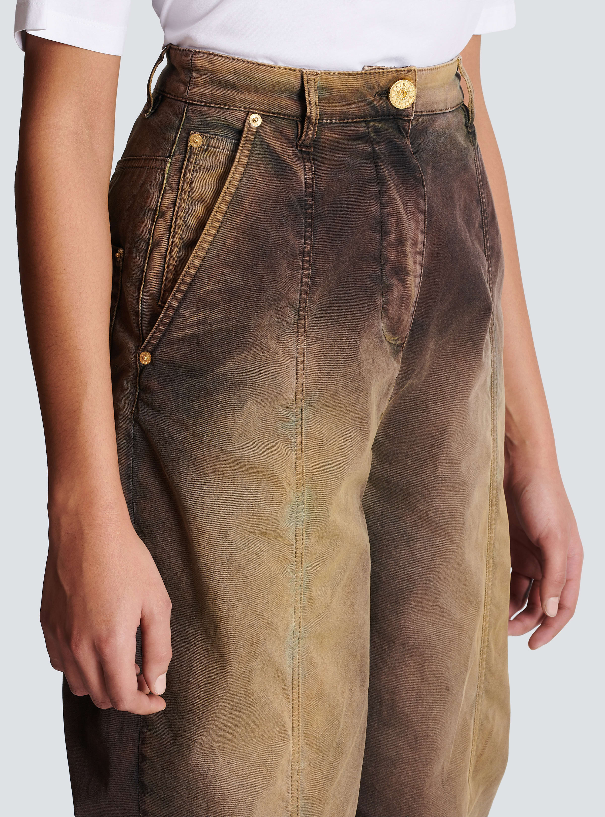 BALMAIN WOMEN'S LARGE TAPPERED TIE & DYE DENIM PANTS NWT