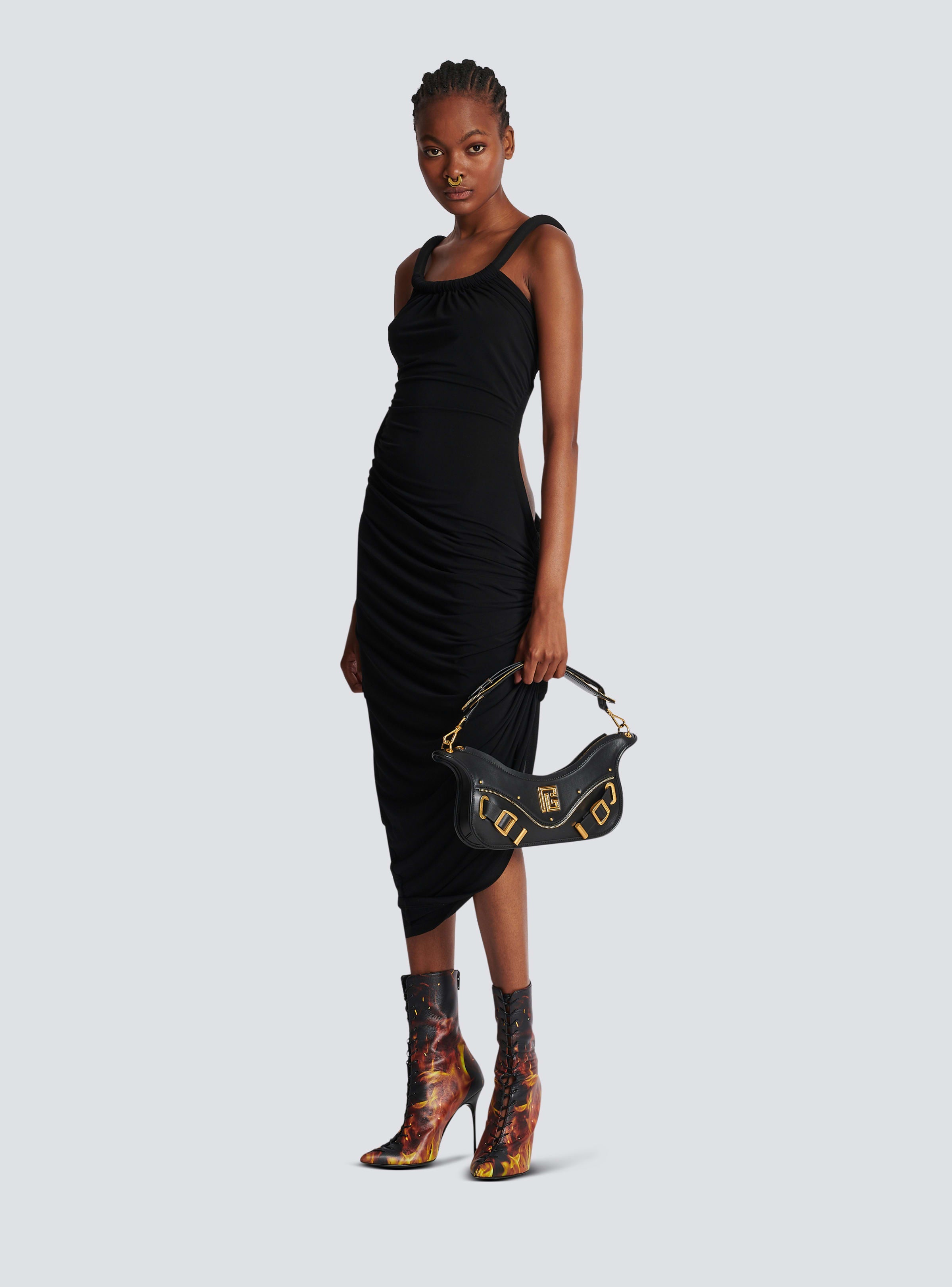 BALMAIN WOMEN'S HALTER DRAPED JERSEY SHORT DRESS NWT