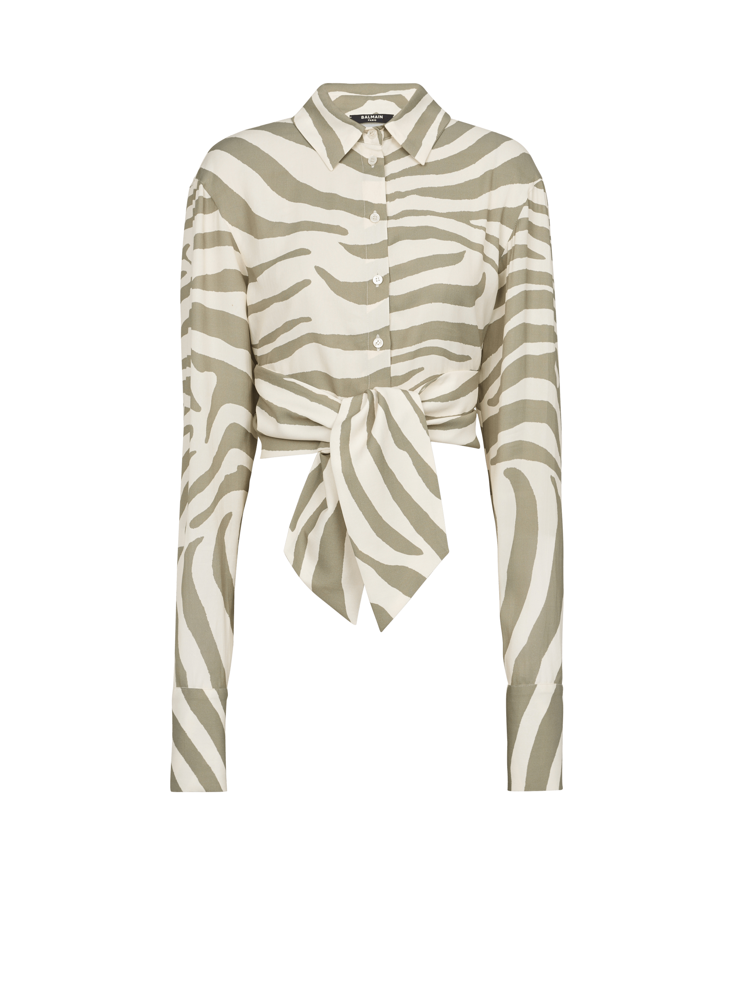 BALMAIN WOMEN'S MAO COLLAR ZEBRA PRINTED SHORT SHIRT NWT