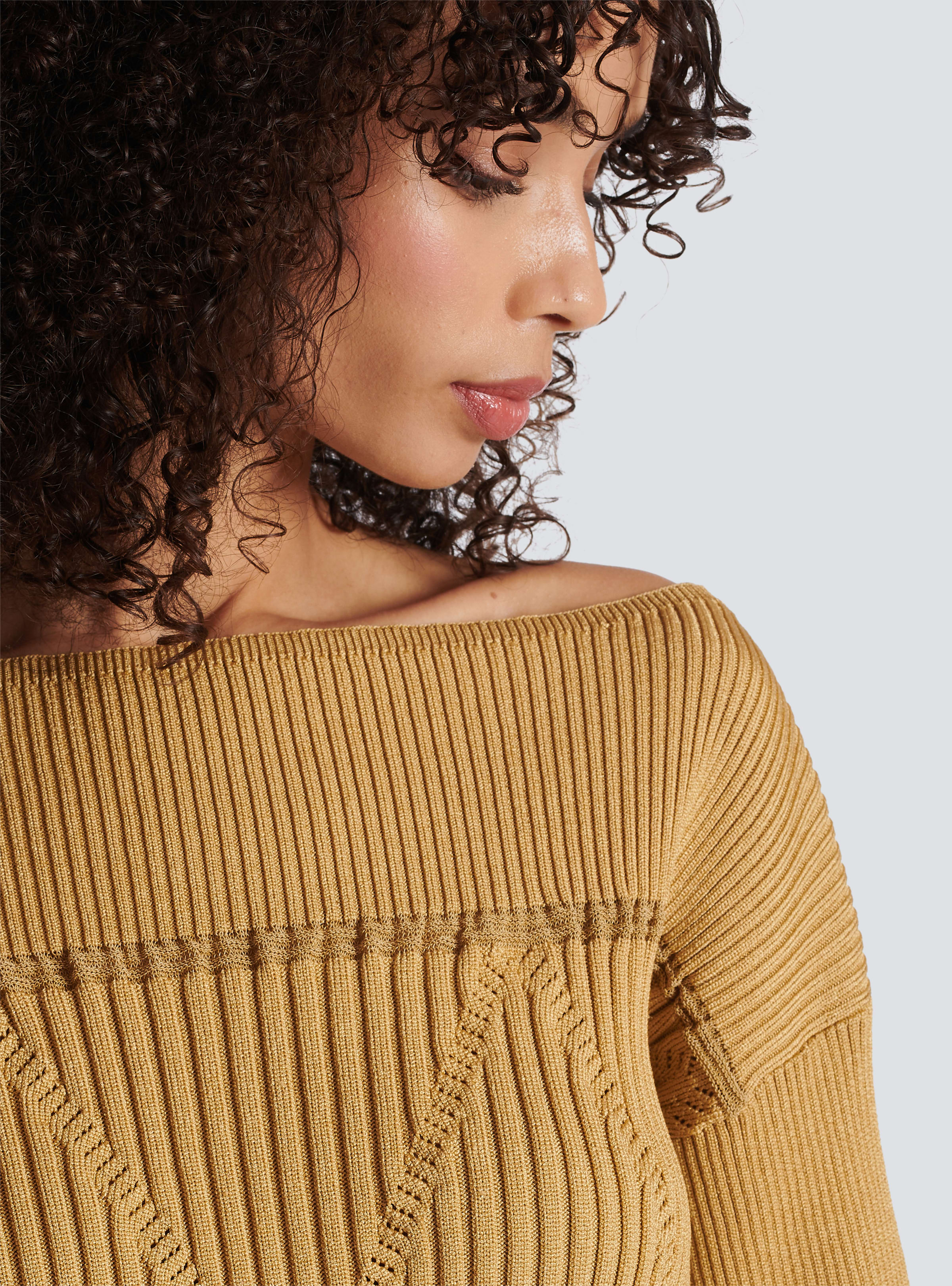 BALMAIN WOMEN'S BOAT NECK KNITTED CROPPPED SWEATER NWT
