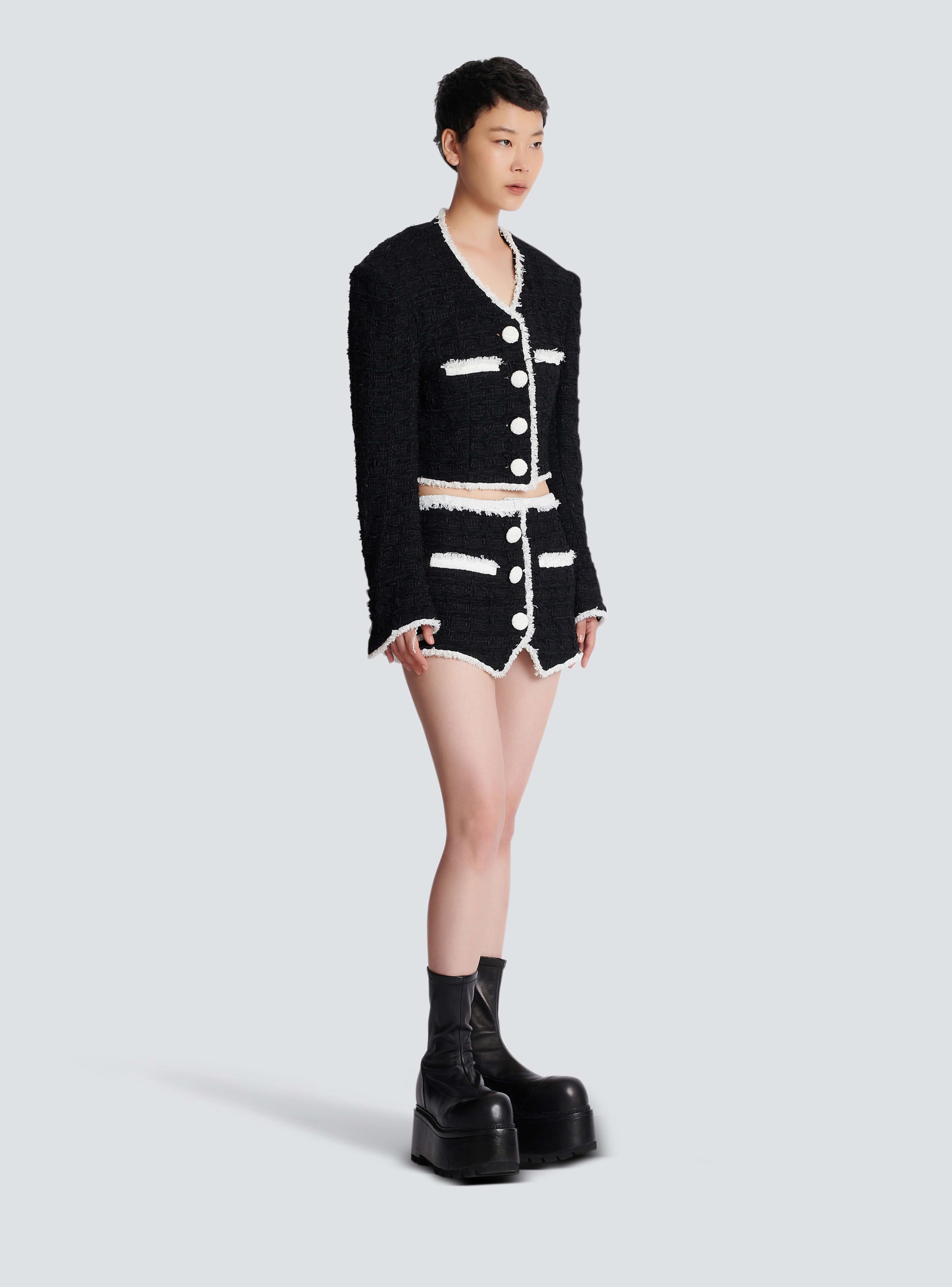 BALMAIN WOMEN'S CONTRASTED TWEED MINI SKIRT NWT