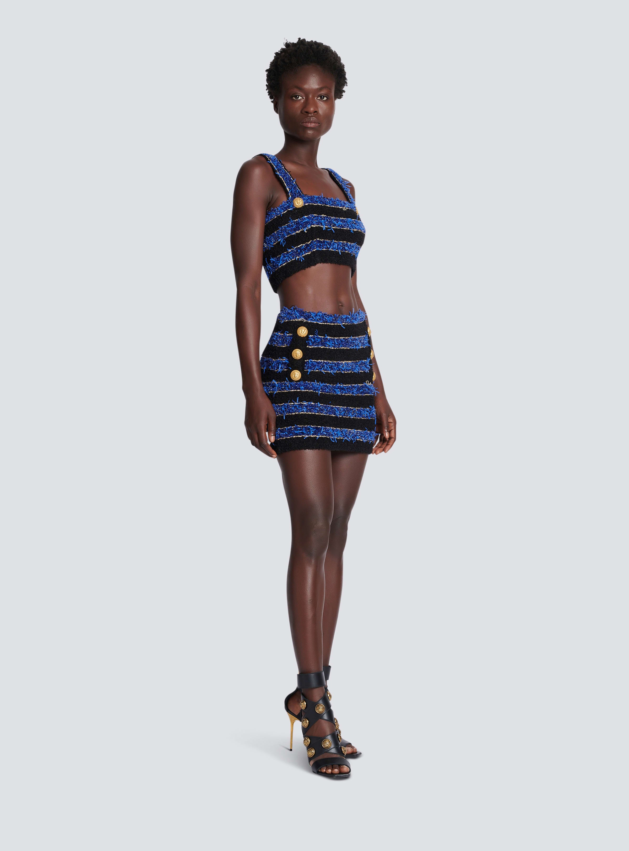 BALMAIN WOMEN'S 6 BTN TWEED STRIPED SHORT SKIRT NWT