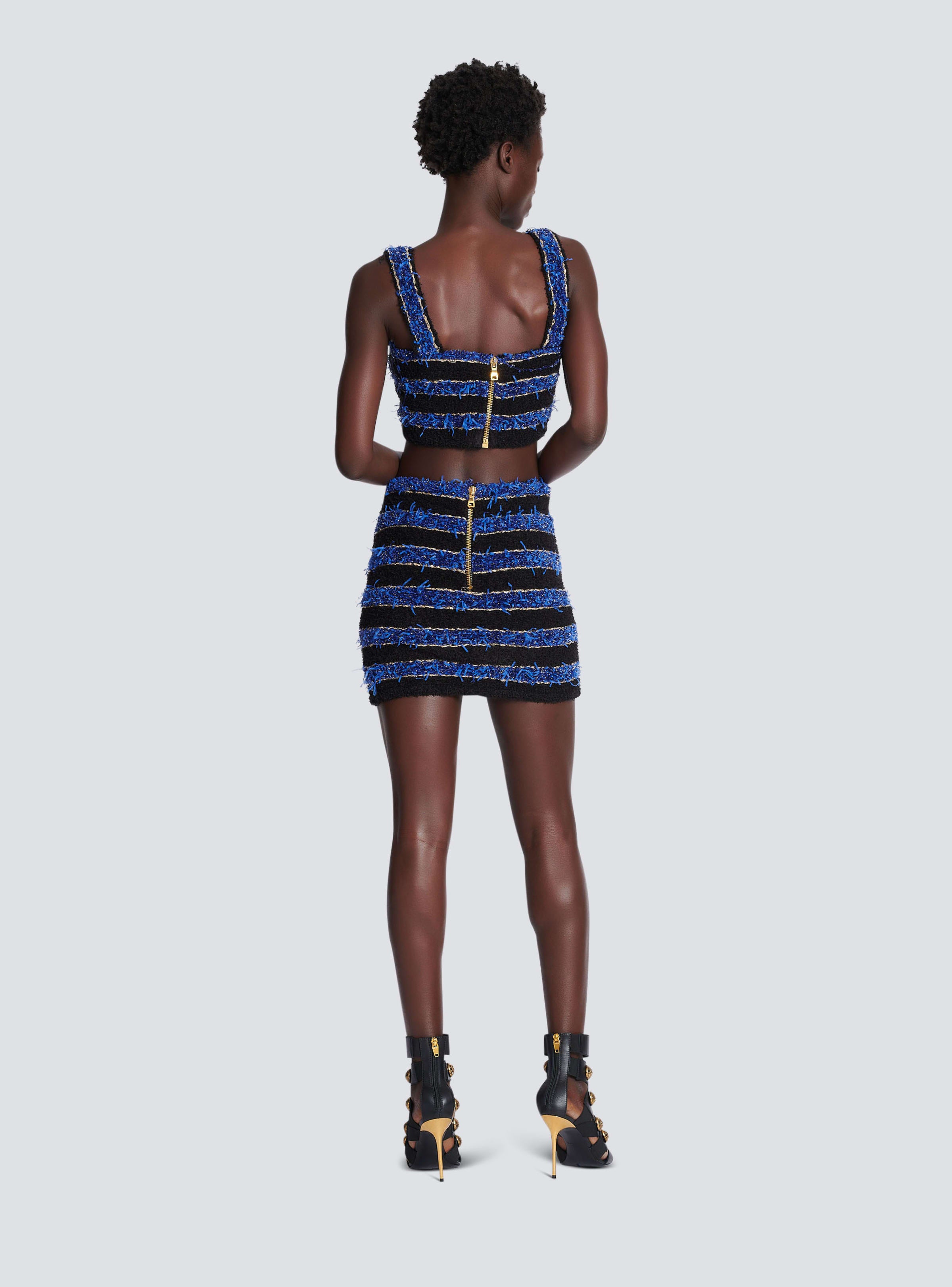 BALMAIN WOMEN'S 6 BTN TWEED STRIPED SHORT SKIRT NWT