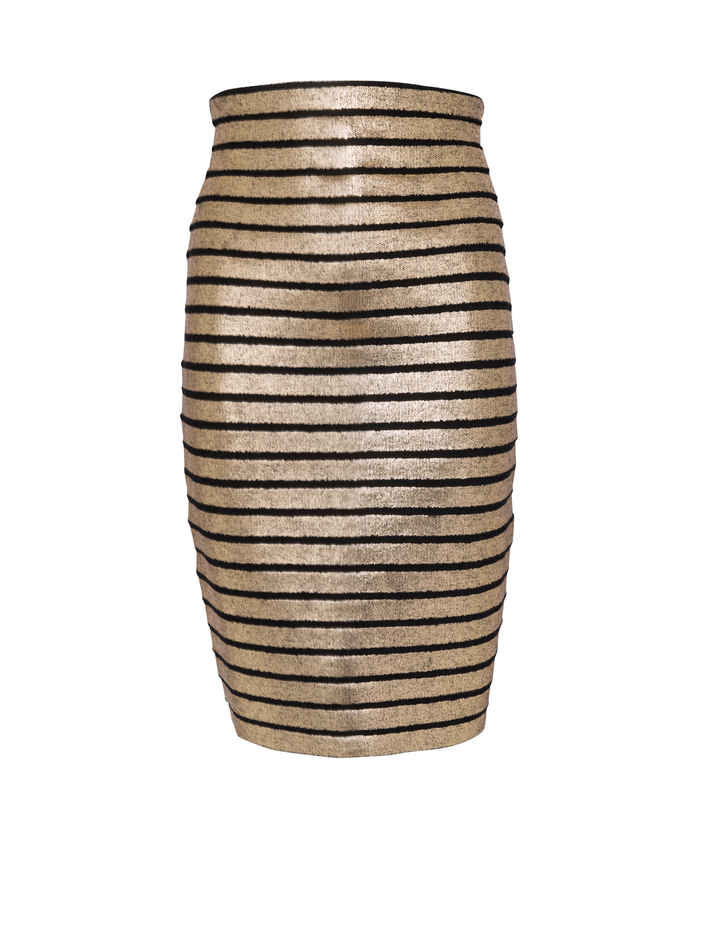 BALMAIN WOMEN'S HW GOLDEN STRIPED KNIT KNEE SKIRT NWT