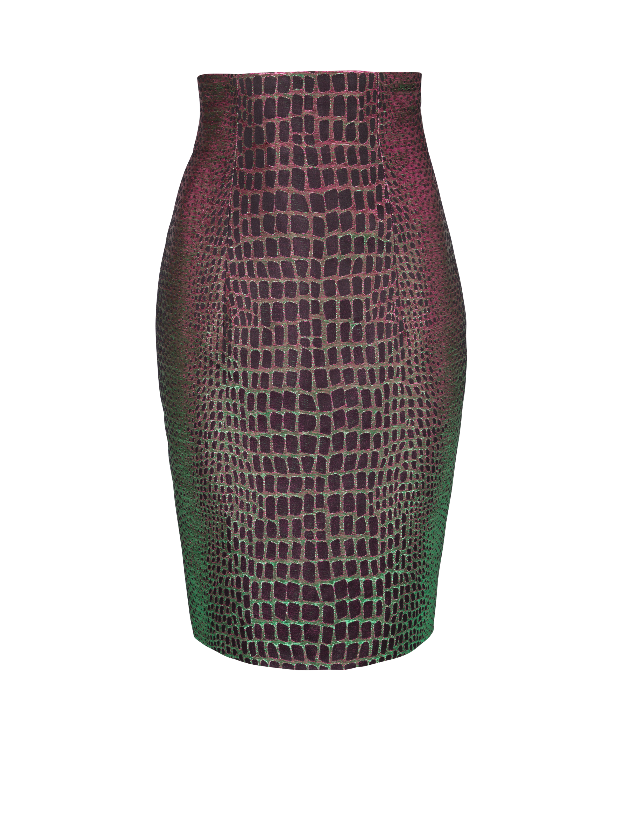 BALMAIN WOMEN'S HW IRIDESCENT CROCO JACQUARD KNEE SKIRT NWT