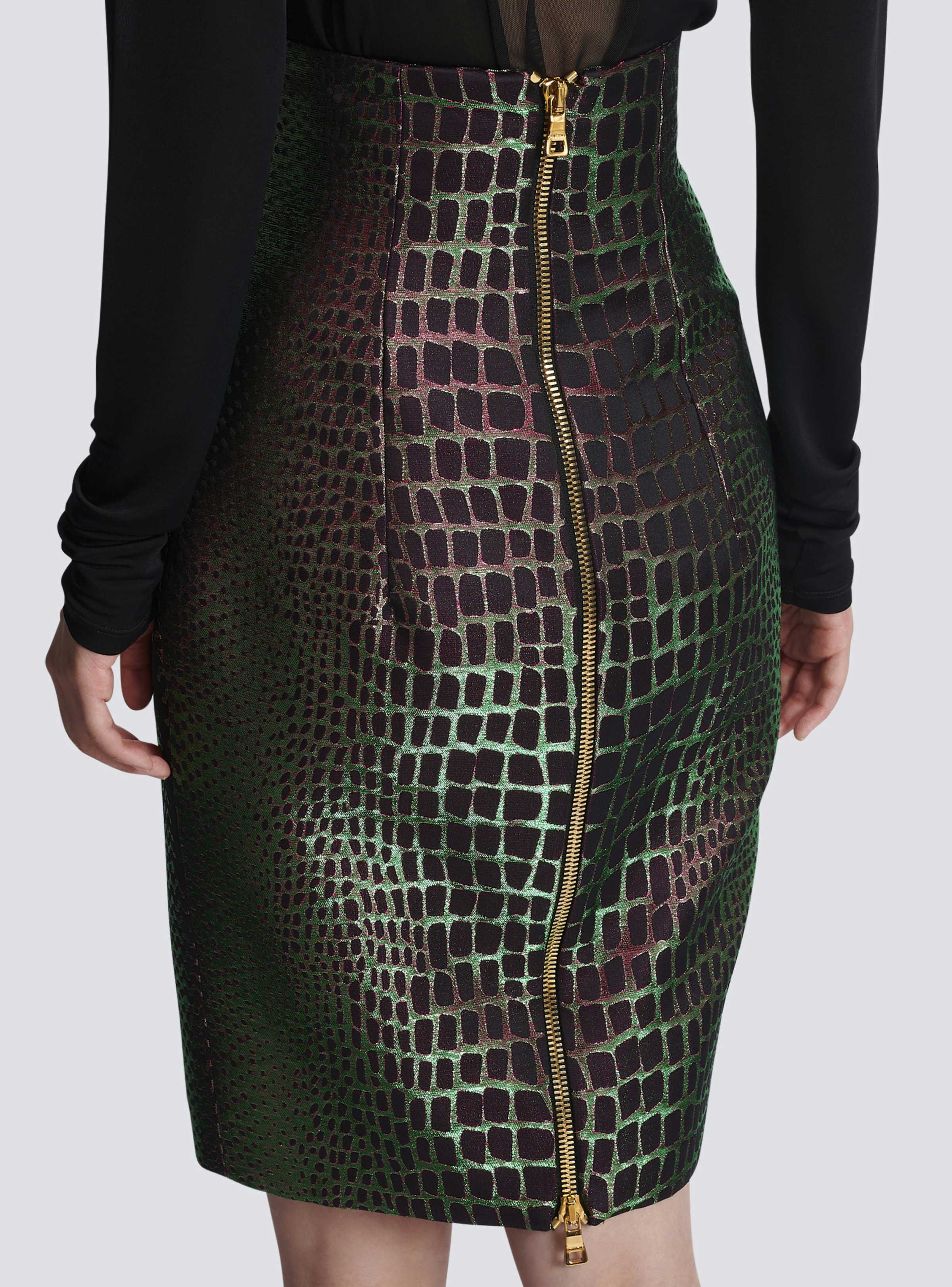 BALMAIN WOMEN'S HW IRIDESCENT CROCO JACQUARD KNEE SKIRT NWT