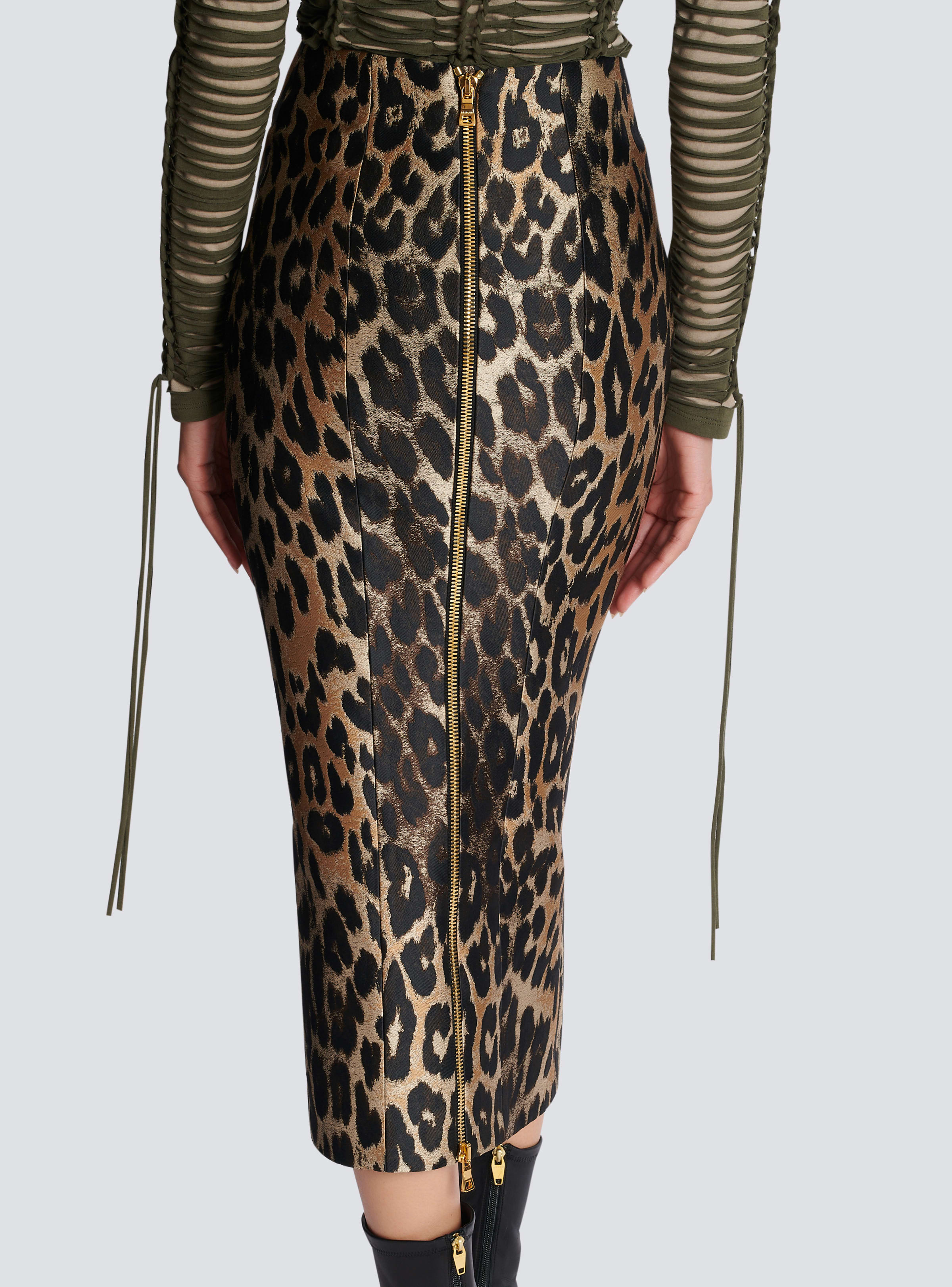 BALMAIN WOMEN'S MULTI-BROWN LEOPARD JACQUARD PENCIL SKIRT