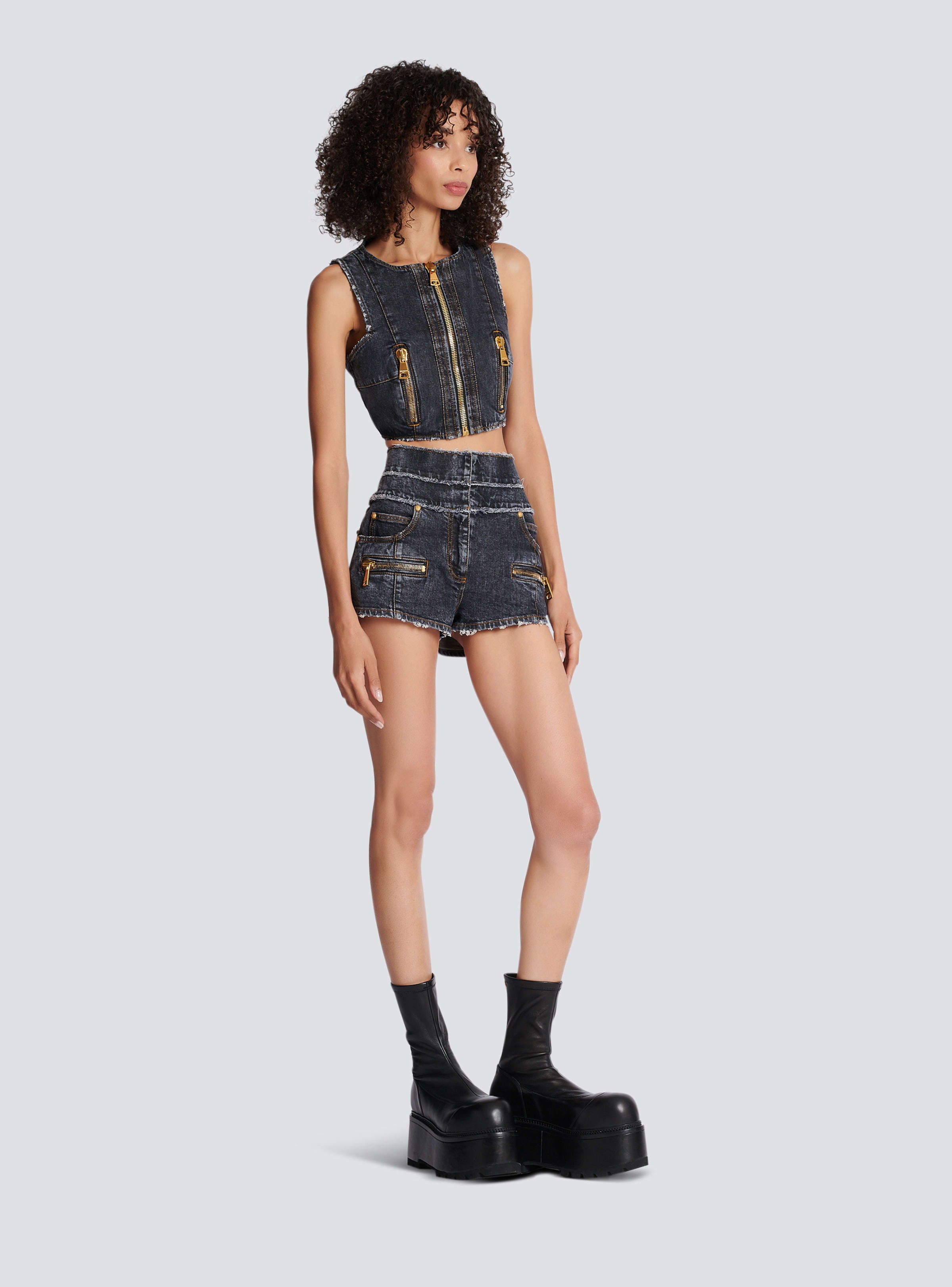 BALMAIN WOMEN'S HW ZIPPED USED DENIM SHORTS NWT