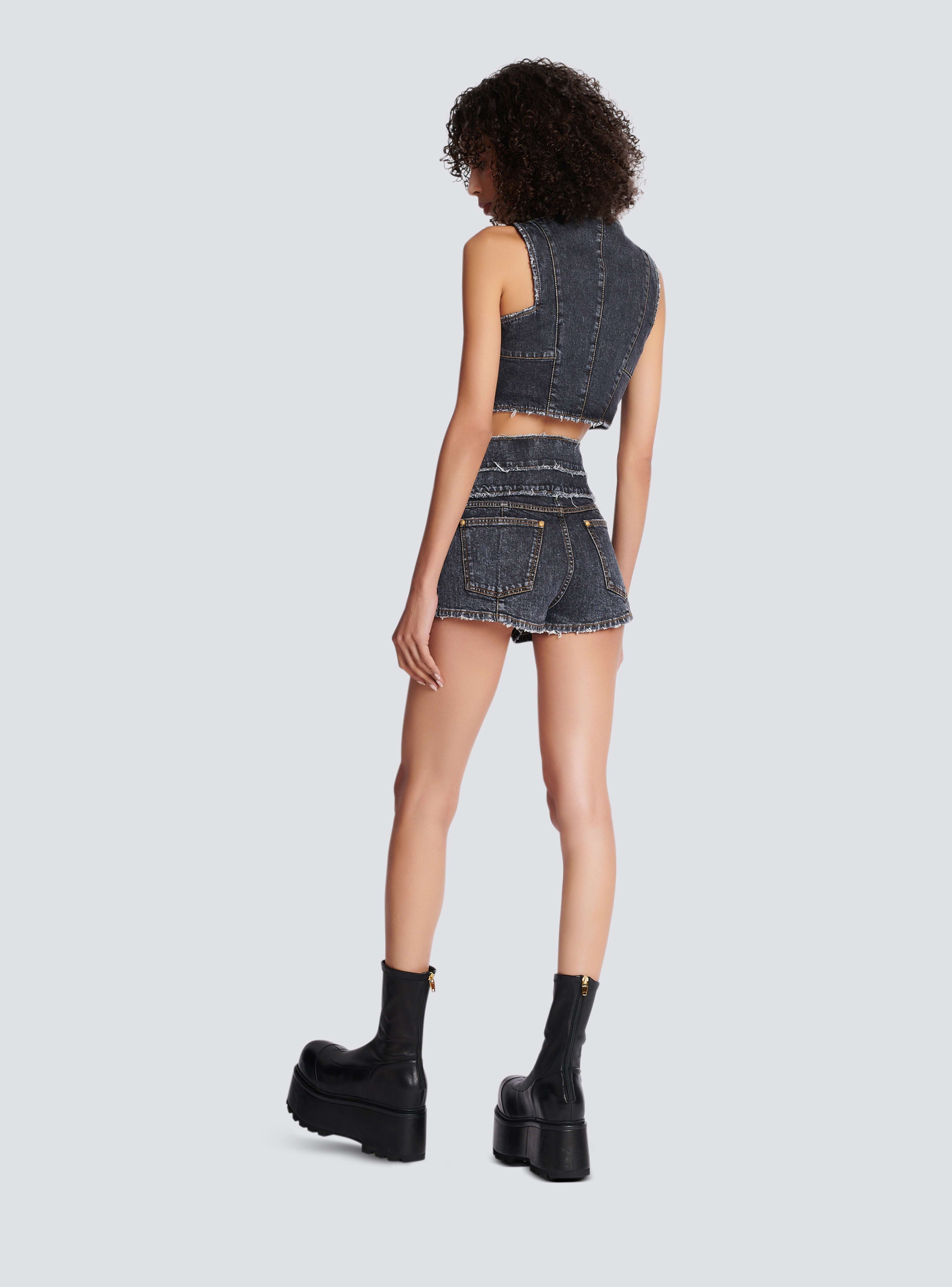 BALMAIN WOMEN'S HW ZIPPED USED DENIM SHORTS NWT