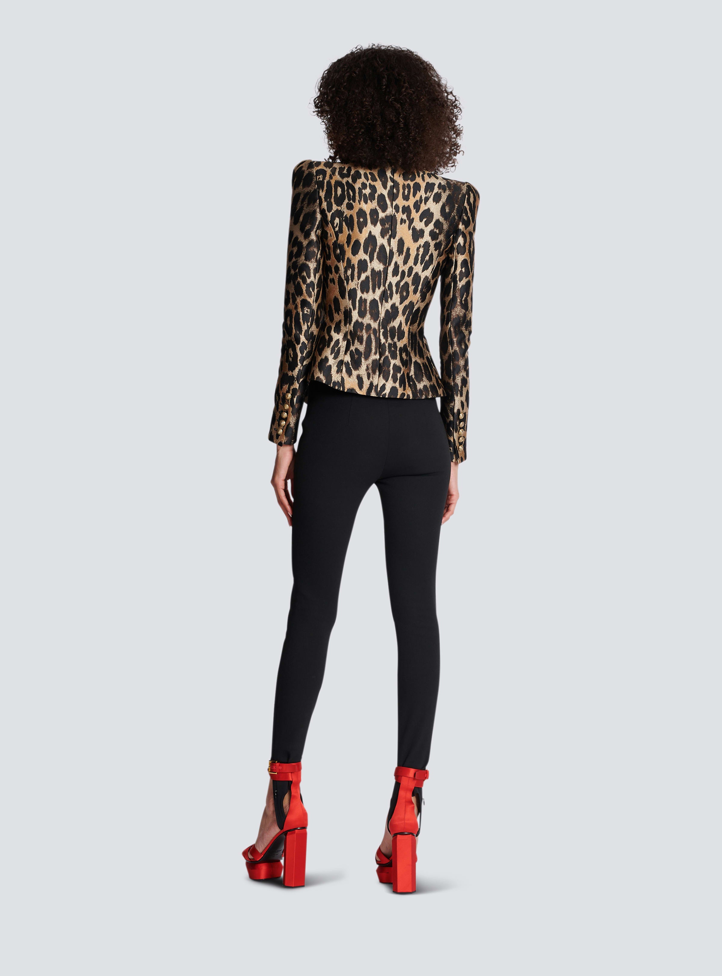 BALMAIN WOMEN'S 8 BTN LEOPARD JACQUARD JACKET NWT