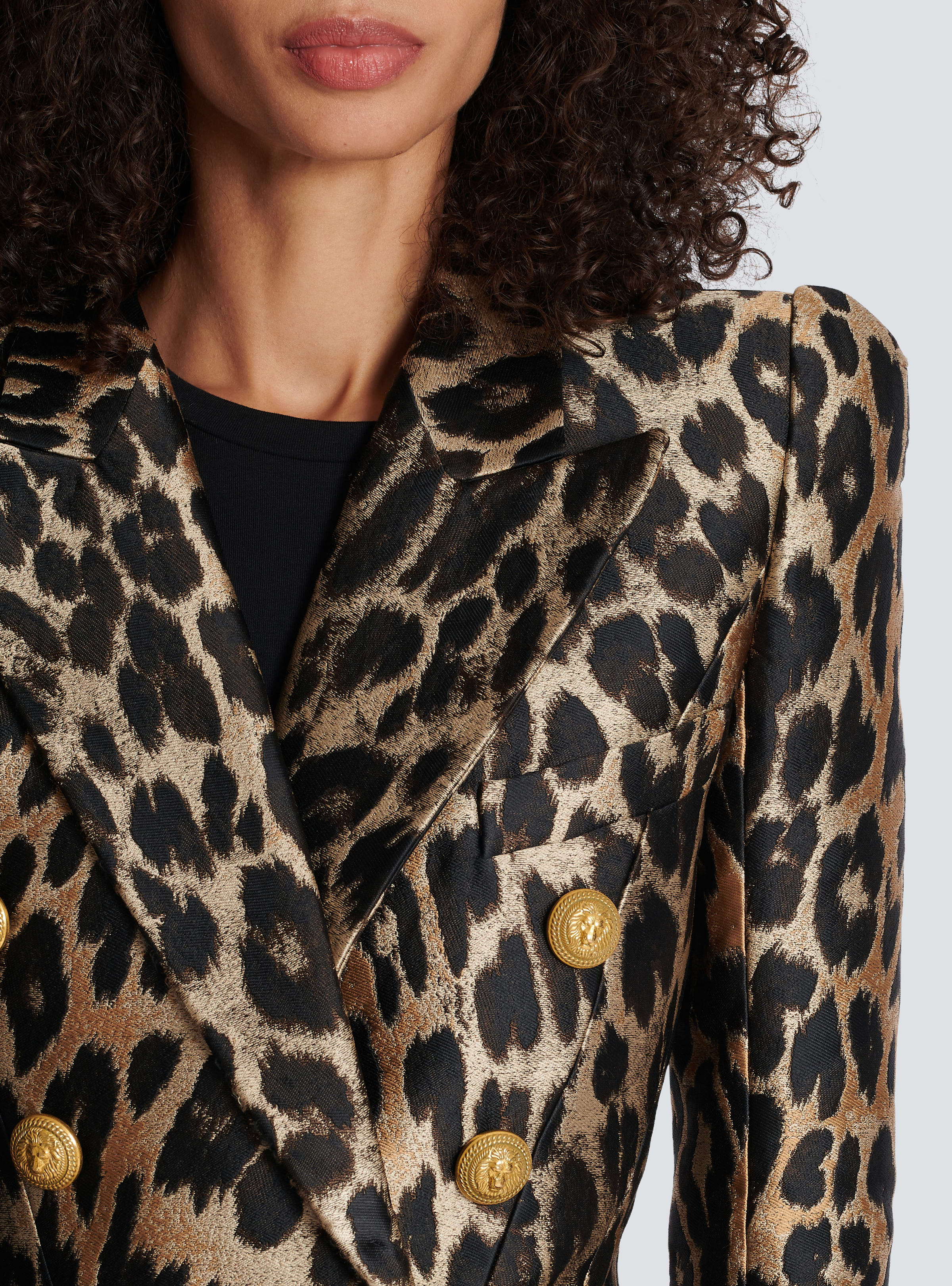 BALMAIN WOMEN'S 8 BTN LEOPARD JACQUARD JACKET NWT