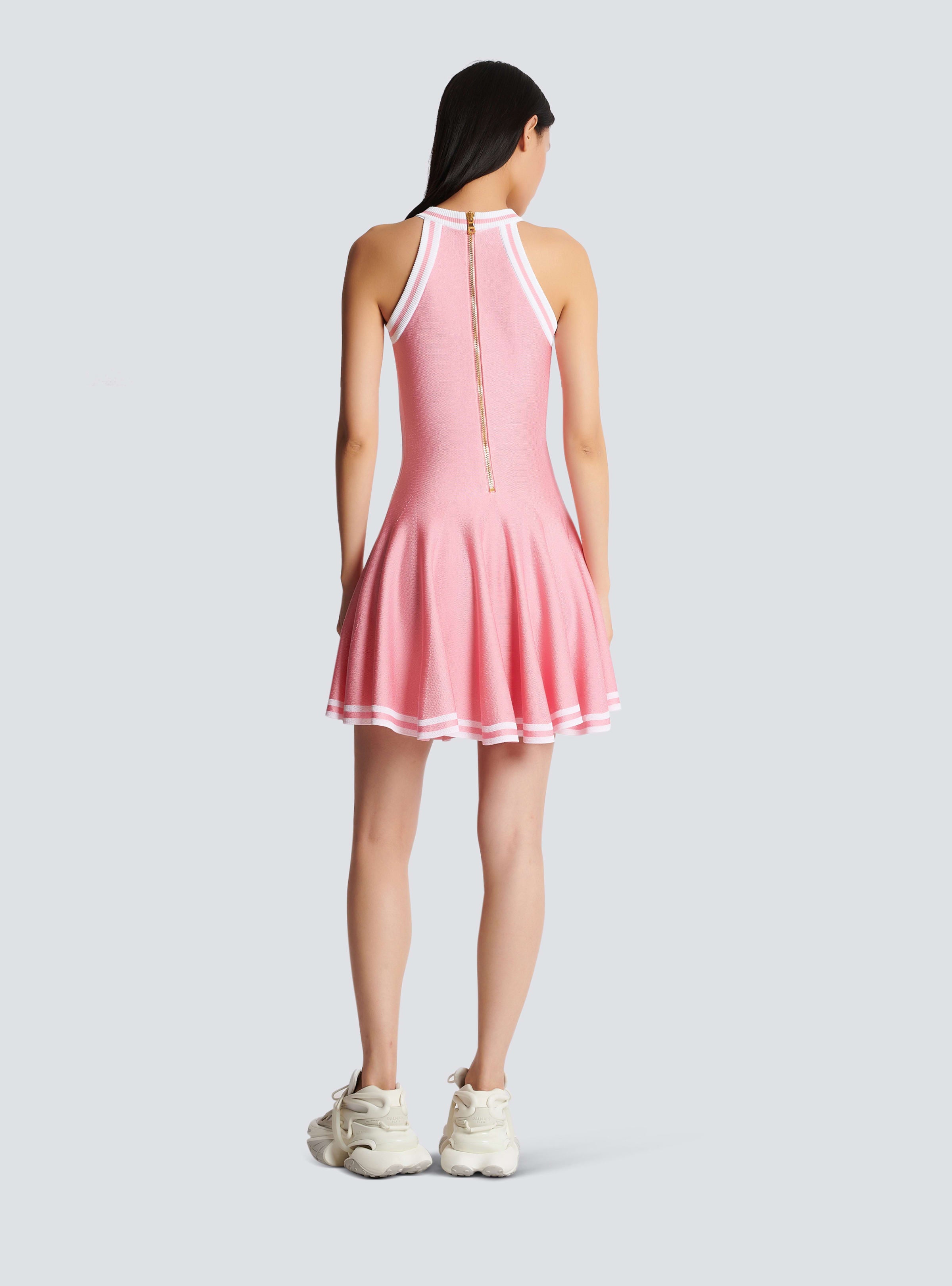 BALMAIN WOMEN'S SLEEVELESS CONTRASTED KNIT SKATER DRESS NWT