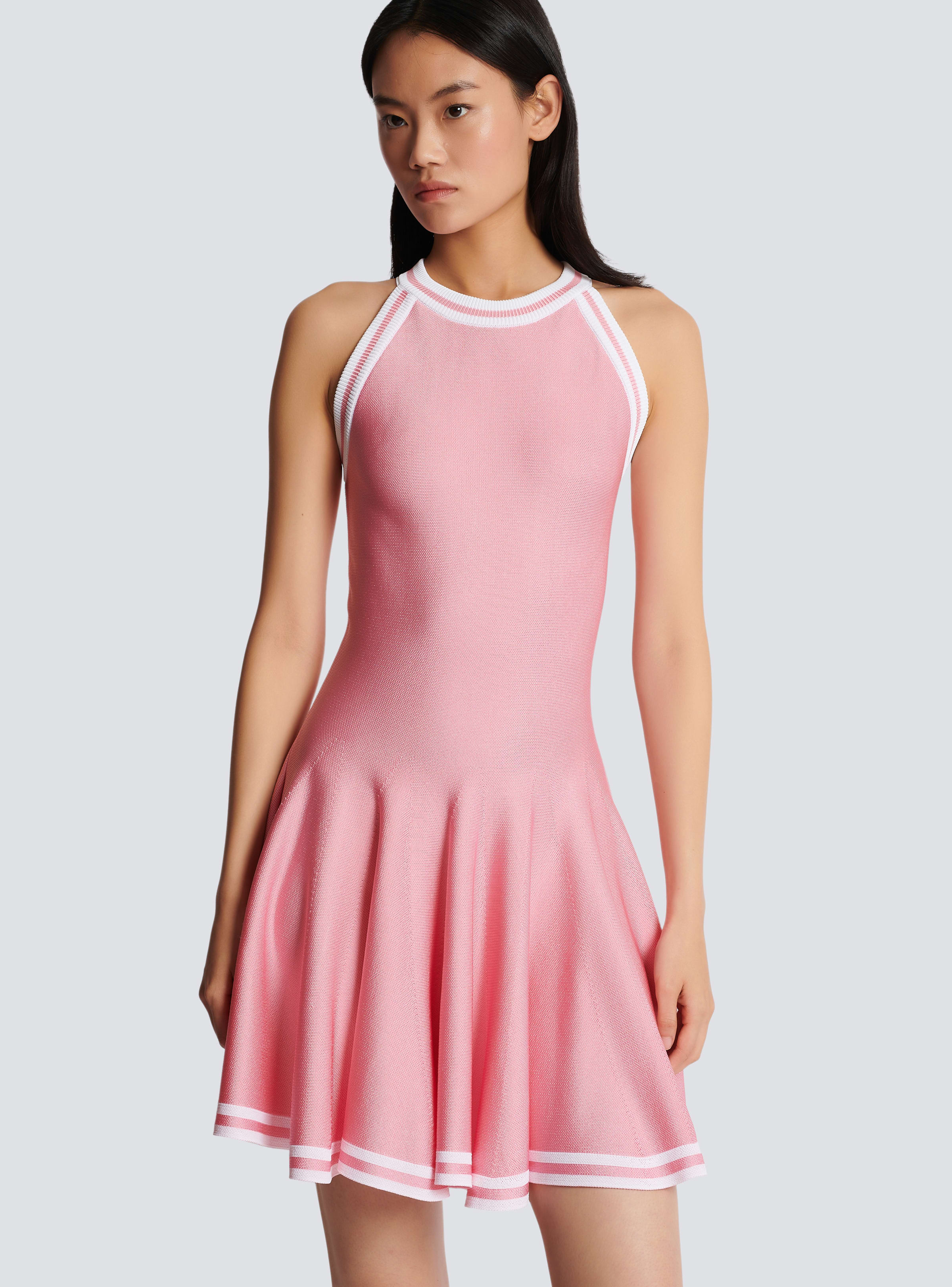 BALMAIN WOMEN'S SLEEVELESS CONTRASTED KNIT SKATER DRESS NWT