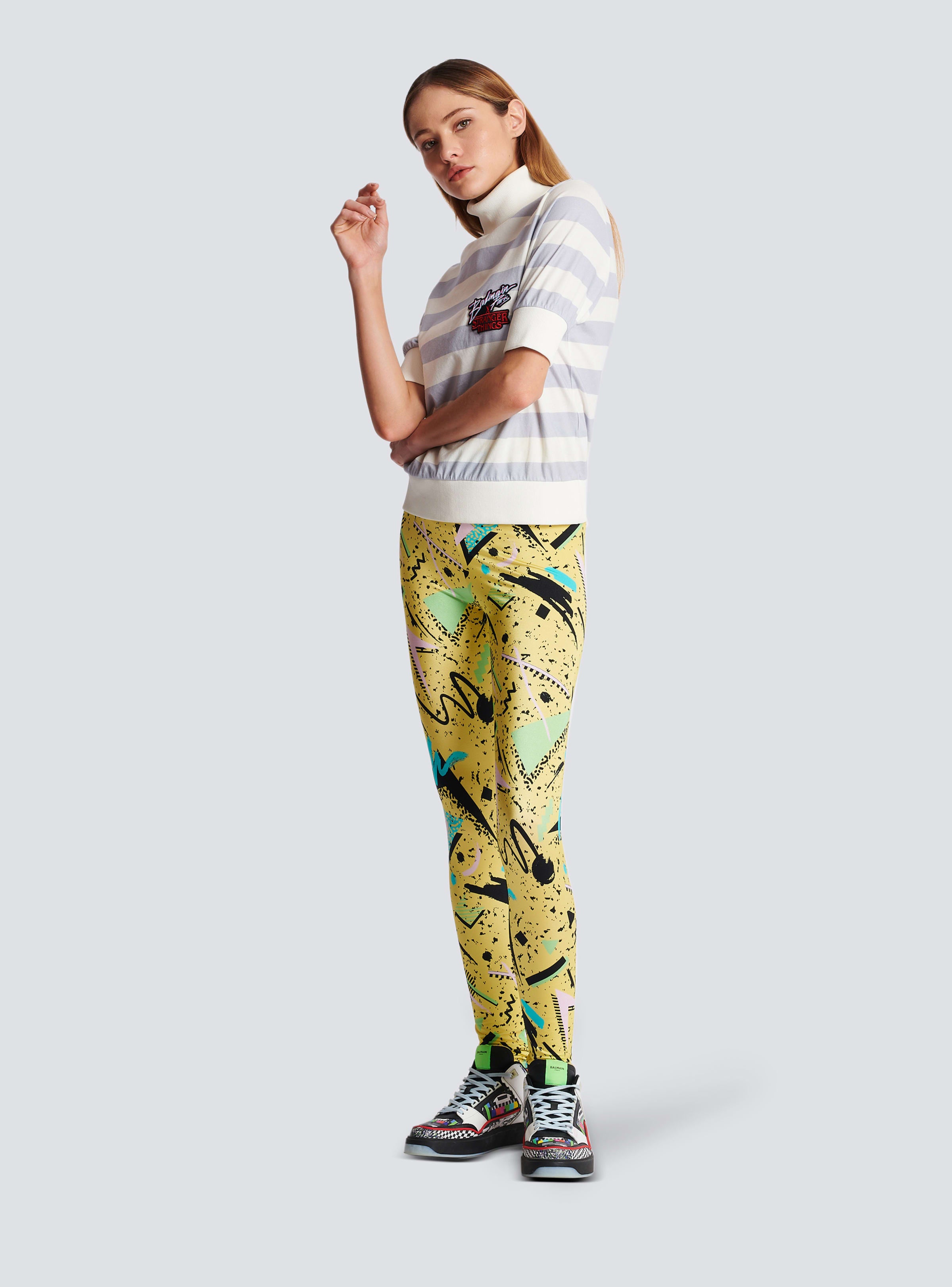 BALMAIN WOMEN'S YELLOW MULTICOLOR PATTERNED LEGGINGS