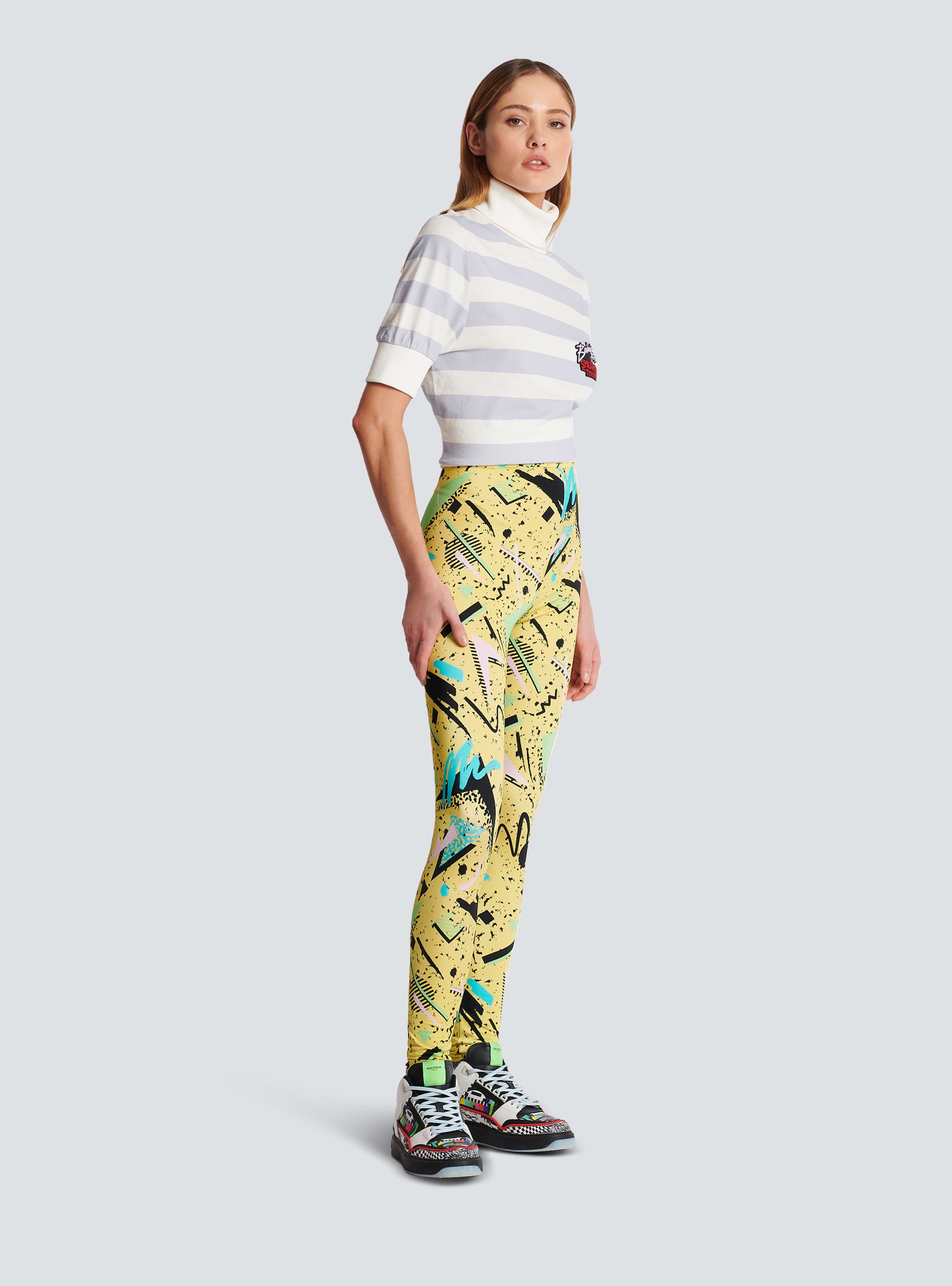 BALMAIN WOMEN'S YELLOW MULTICOLOR PATTERNED LEGGINGS