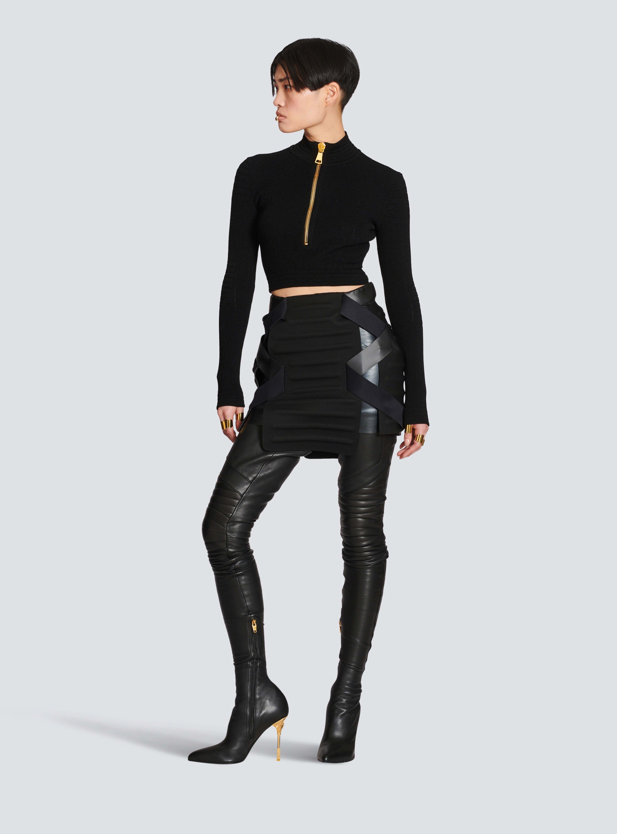 BALMAIN WOMEN'S STRAPPED QUILTED JERSEY SHORT SKIRT NWT