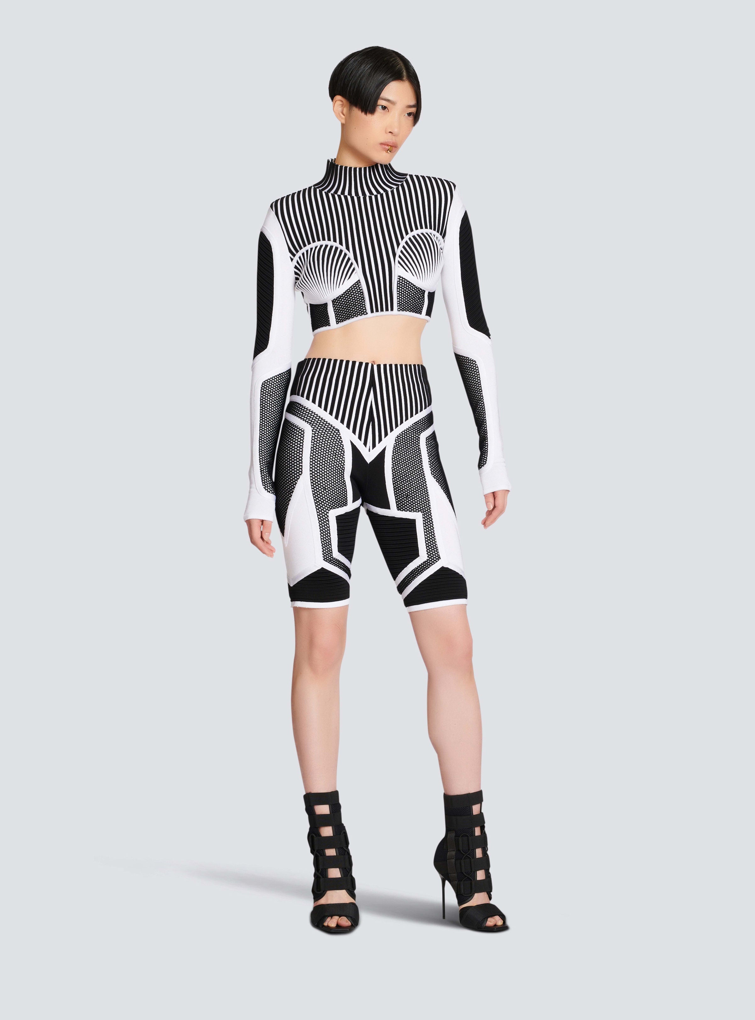 BALMAIN WOMEN'S HW BIKER KNIT & MESH CYCLIST SHORTS NWT