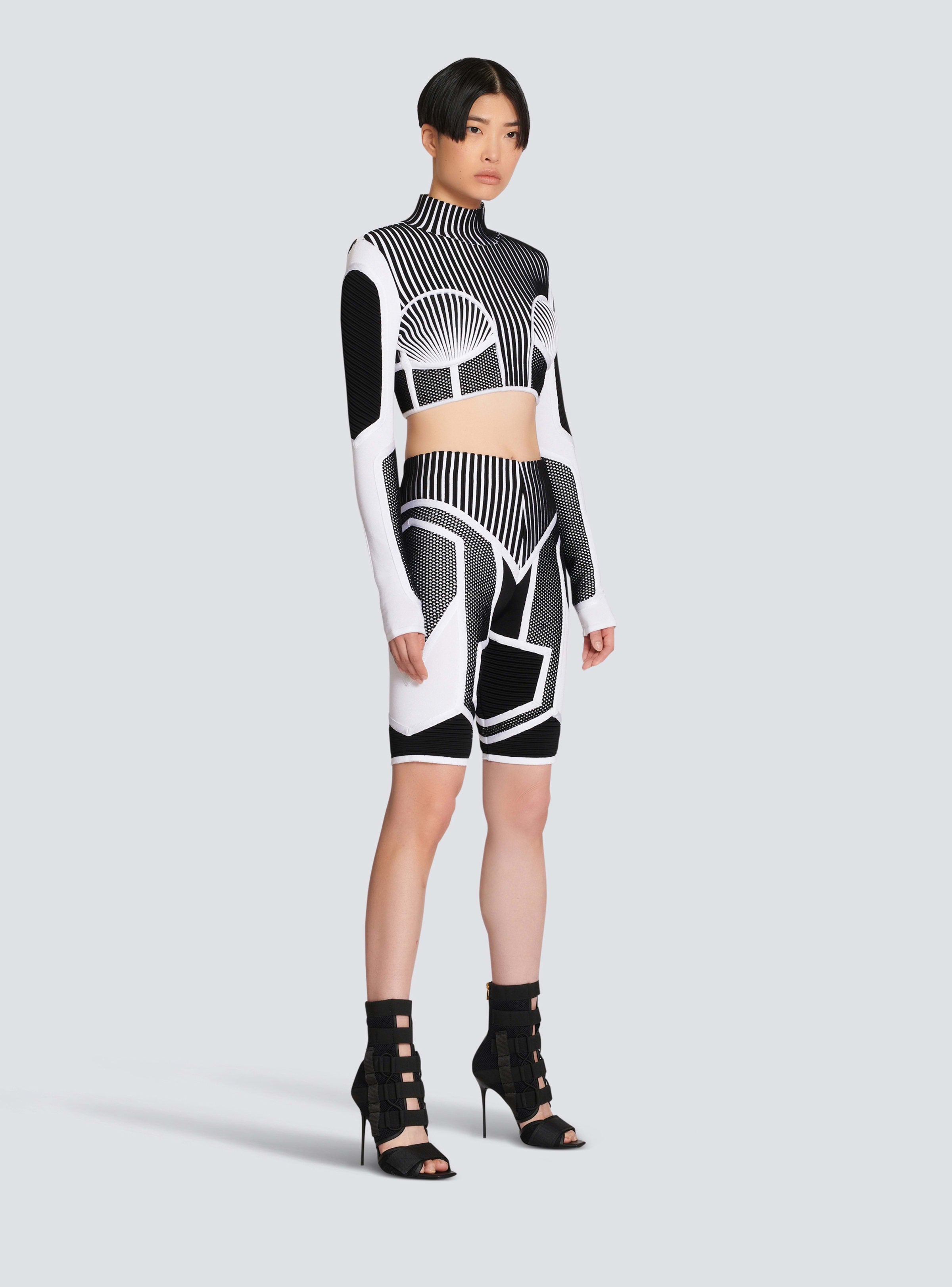 BALMAIN WOMEN'S HW BIKER KNIT & MESH CYCLIST SHORTS NWT