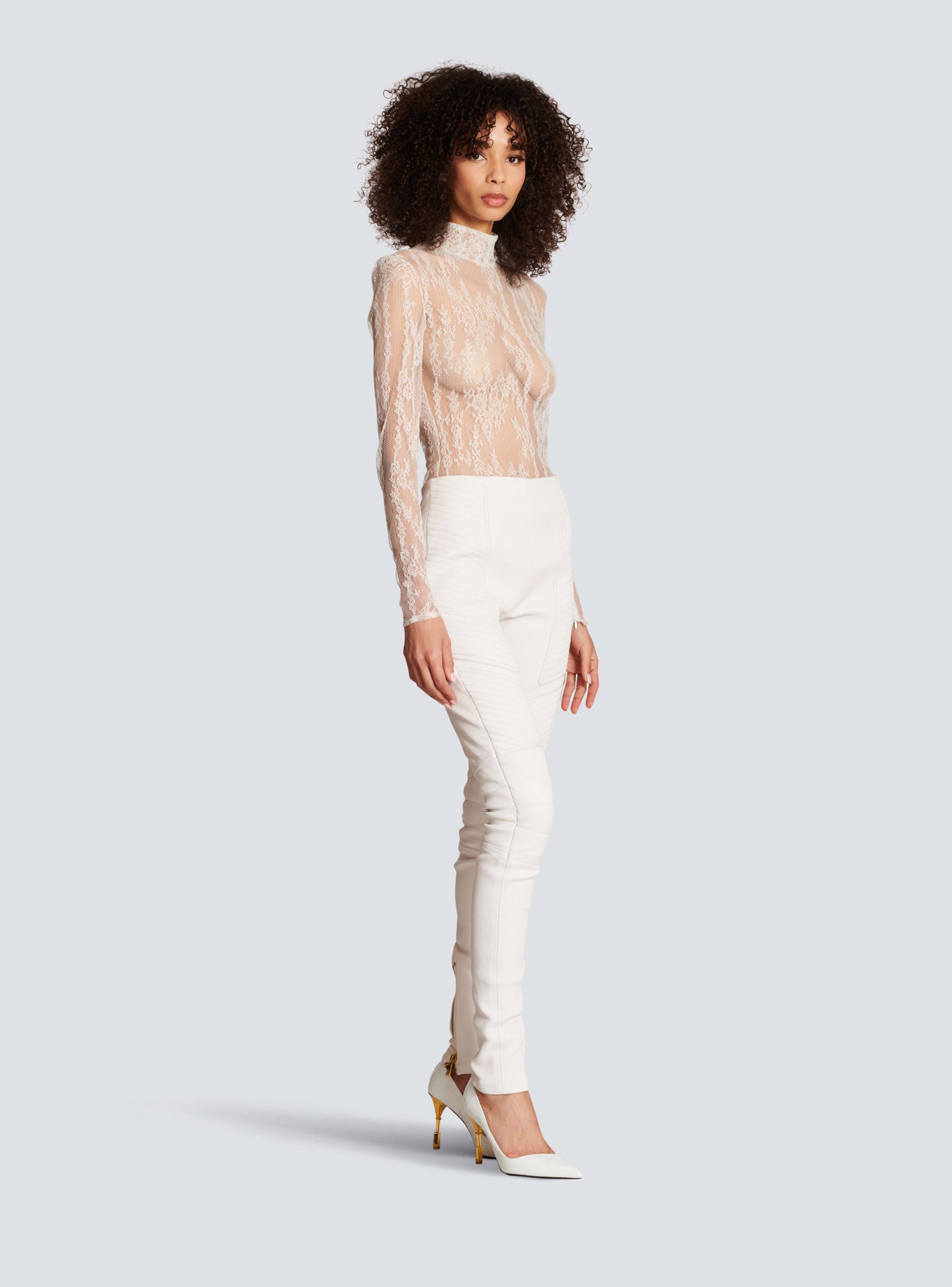 BALMAIN WOMEN'S HW BIKER LEATHER SKINNY PANTS NWT