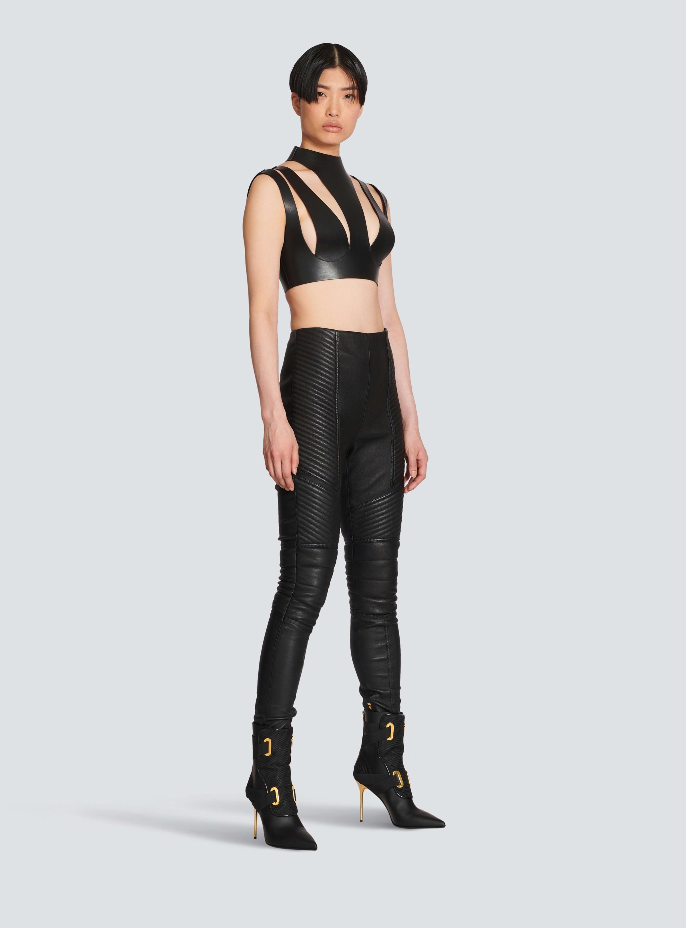 BALMAIN WOMEN'S HW BIKER LEATHER SKINNY PANTS NWT