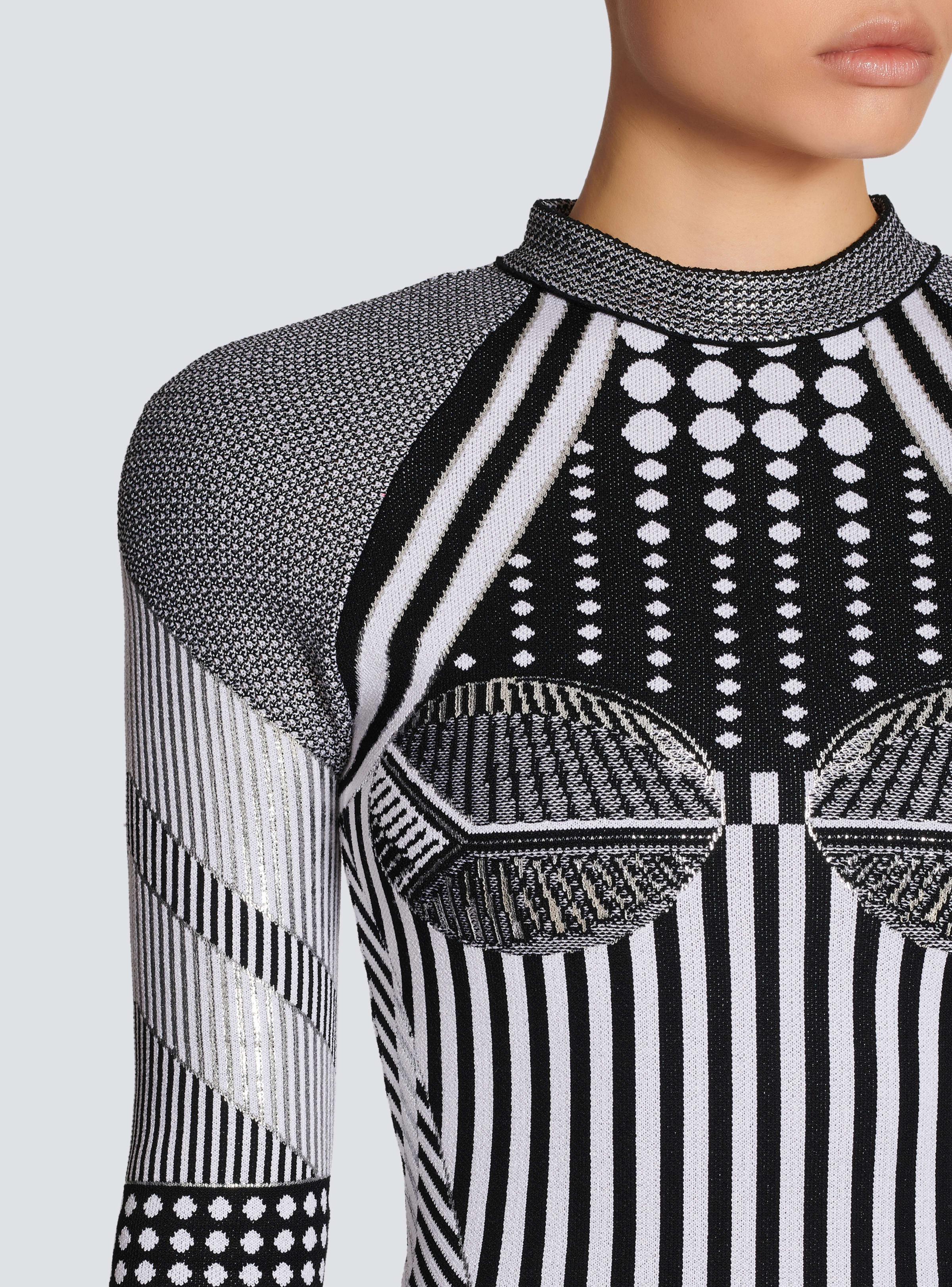 BALMAIN WOMEN'S LS BIKER SILVER KNIT SHORT DRESS NWT