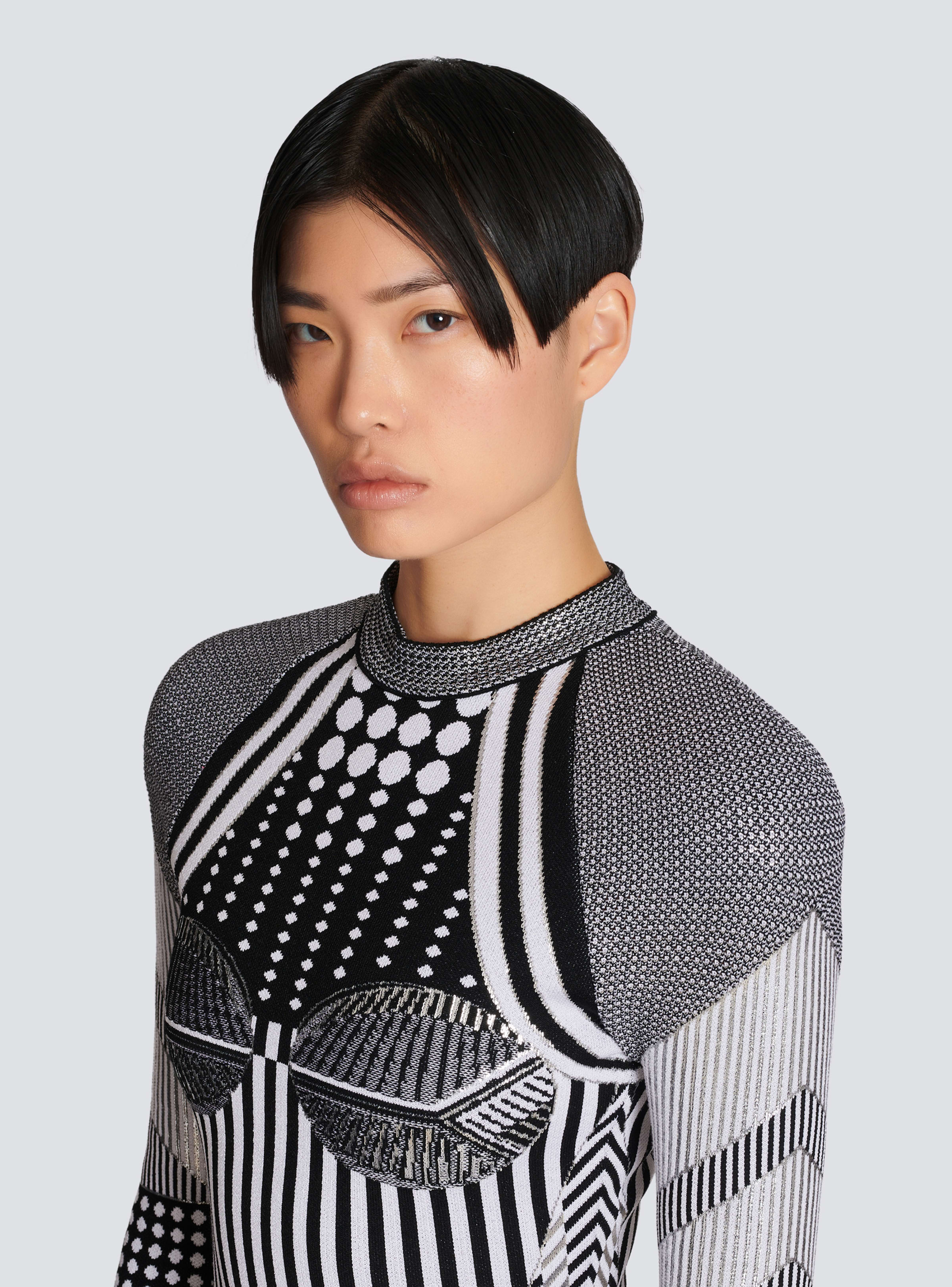 BALMAIN WOMEN'S LS BIKER SILVER KNIT SHORT DRESS NWT