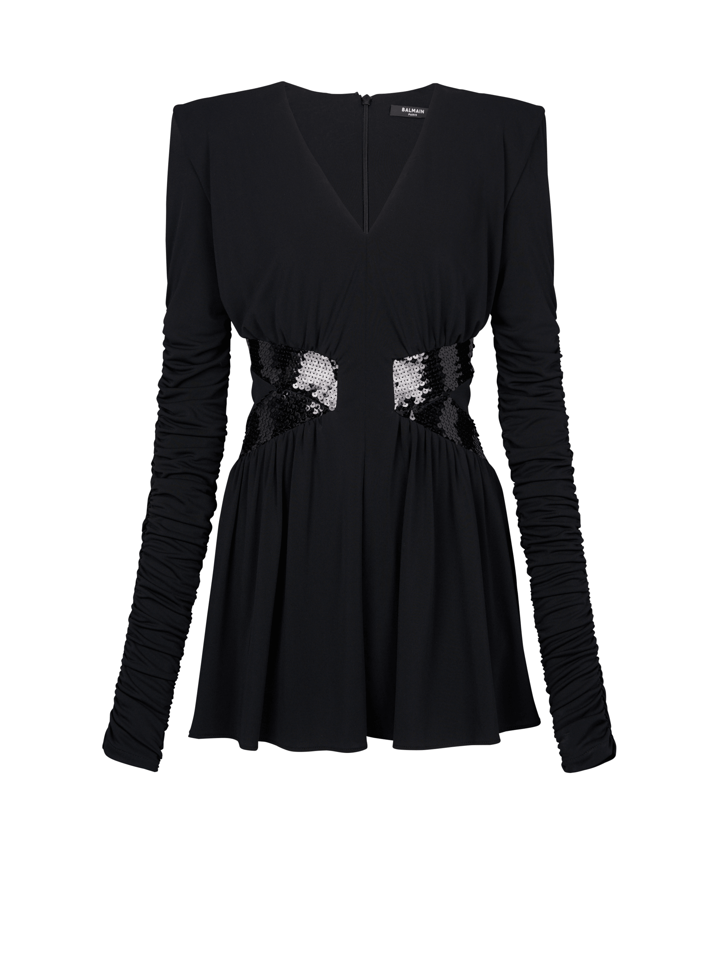 BALMAIN WOMEN'S BLACK SEQUINED WAISTED DRESS