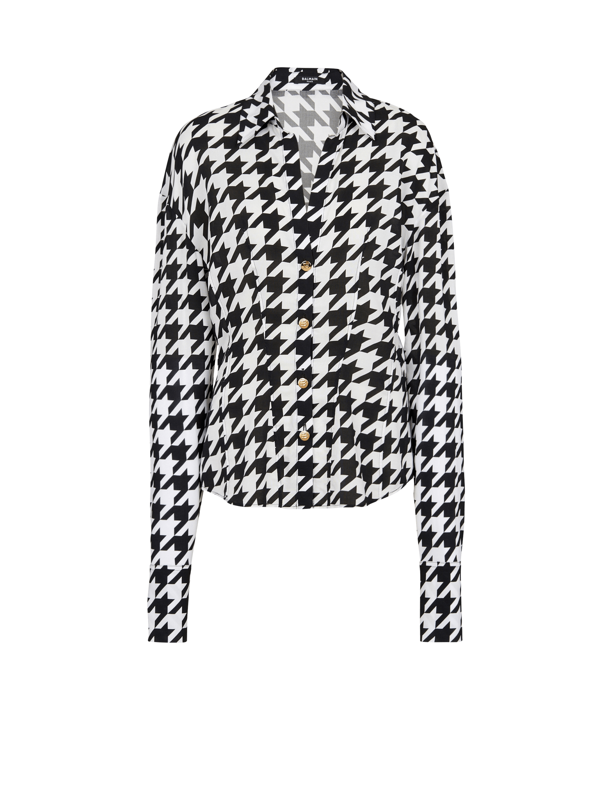 BALMAIN WOMEN'S PRINTED HOUNDSTOOTH FITTED SHIRT NWT